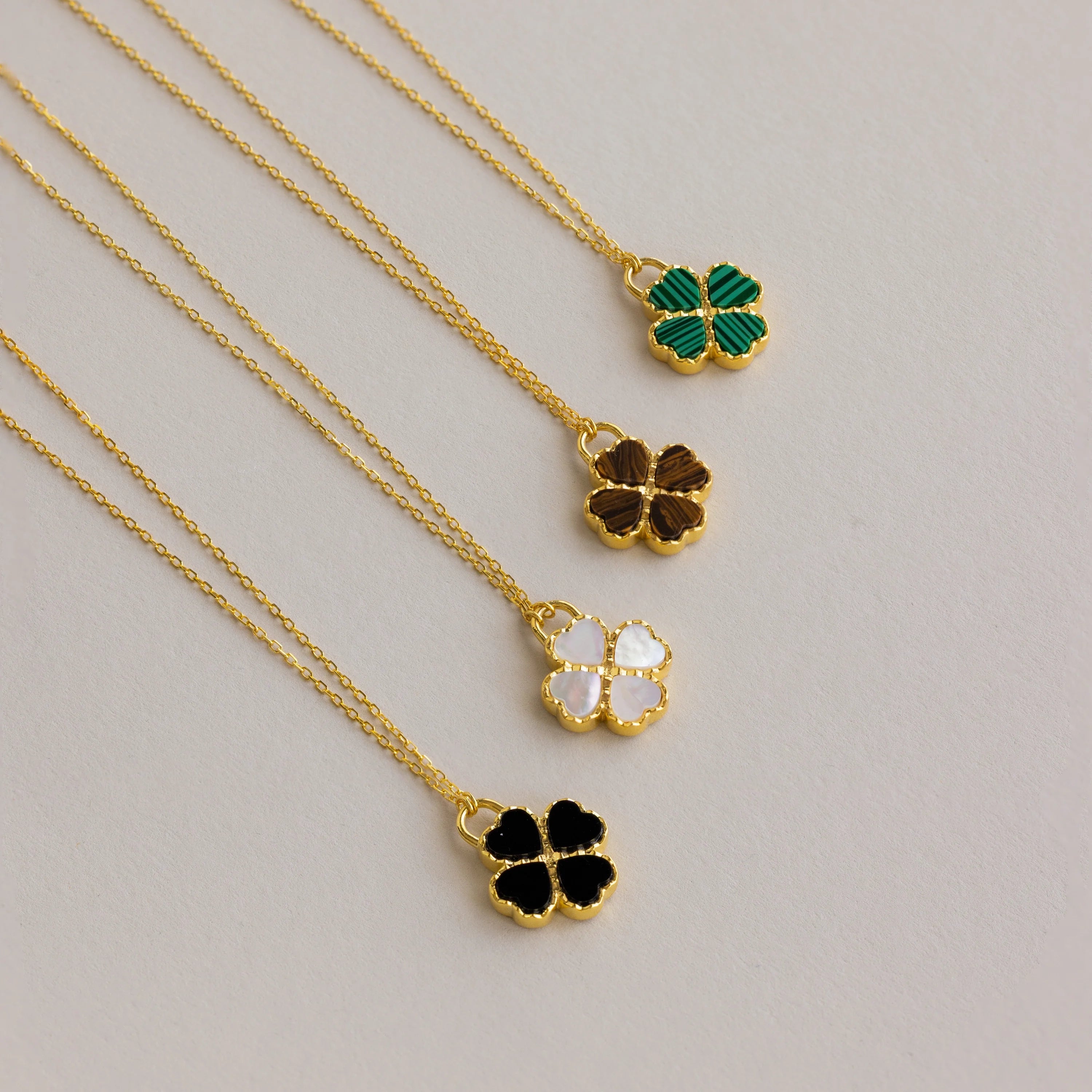 Mother of Pearl Clover Pendant Necklace Silver 18K Gold Plated