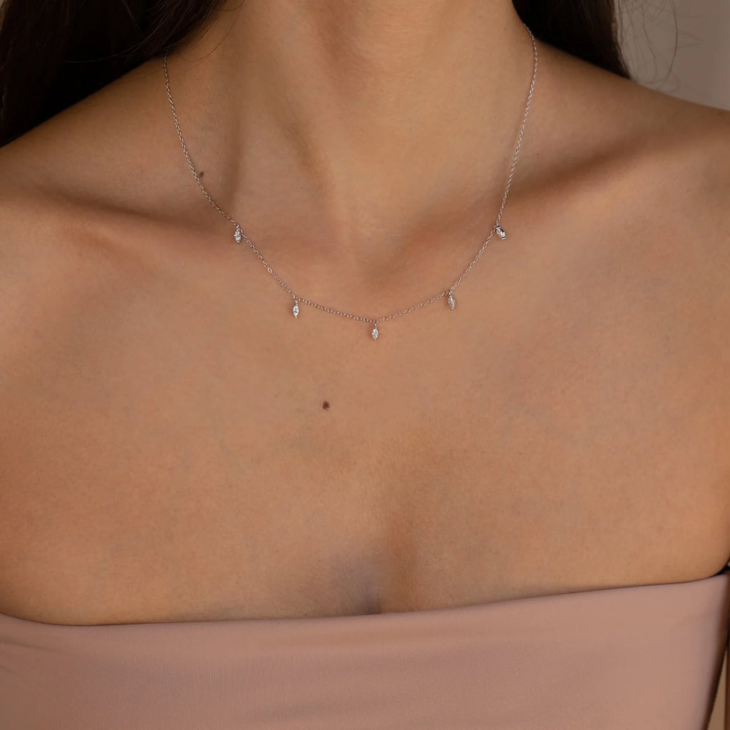 Marquise Station Necklace Silver 18K Gold Plated