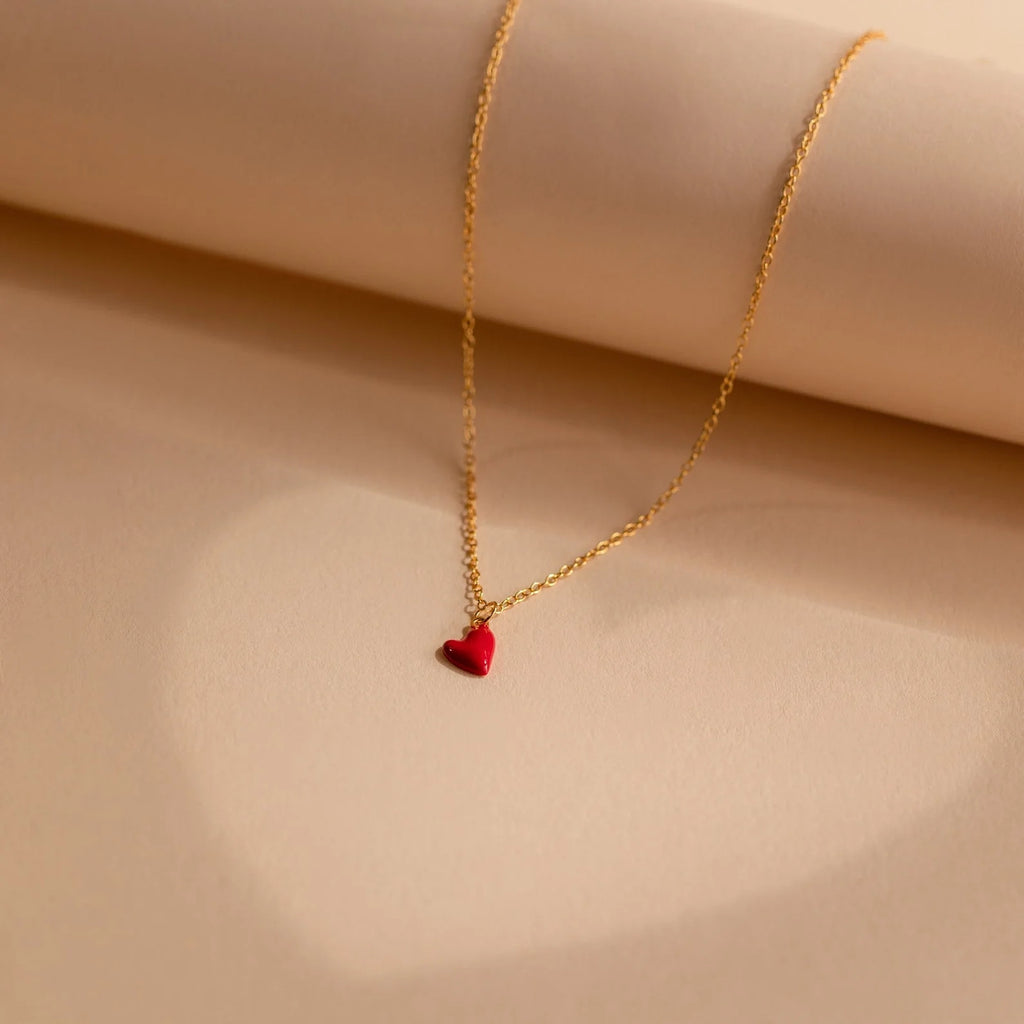 Little Red Heart Necklace  Silver 18K Gold Plated