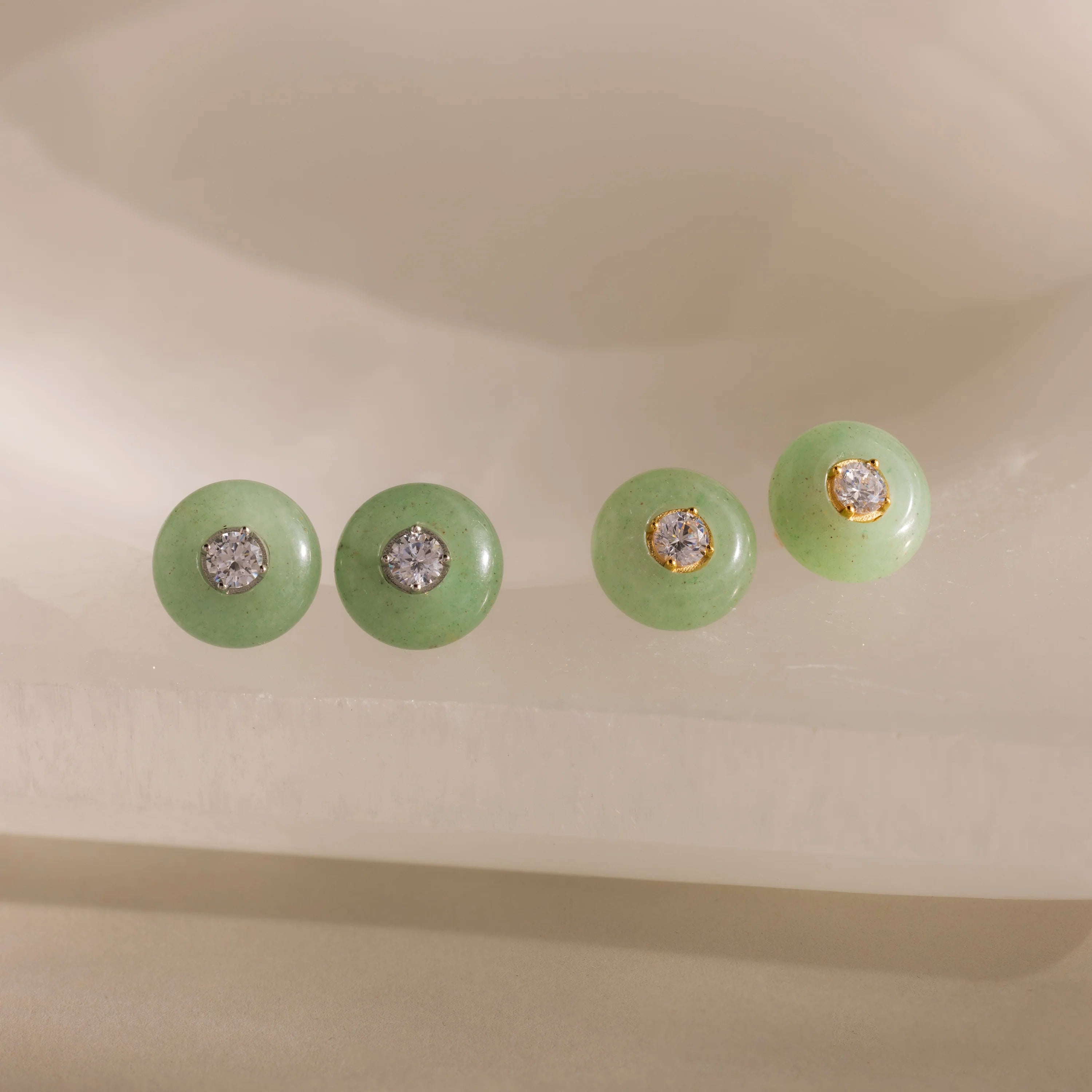 Jade Diamond Studs Silver 18K Gold Plated