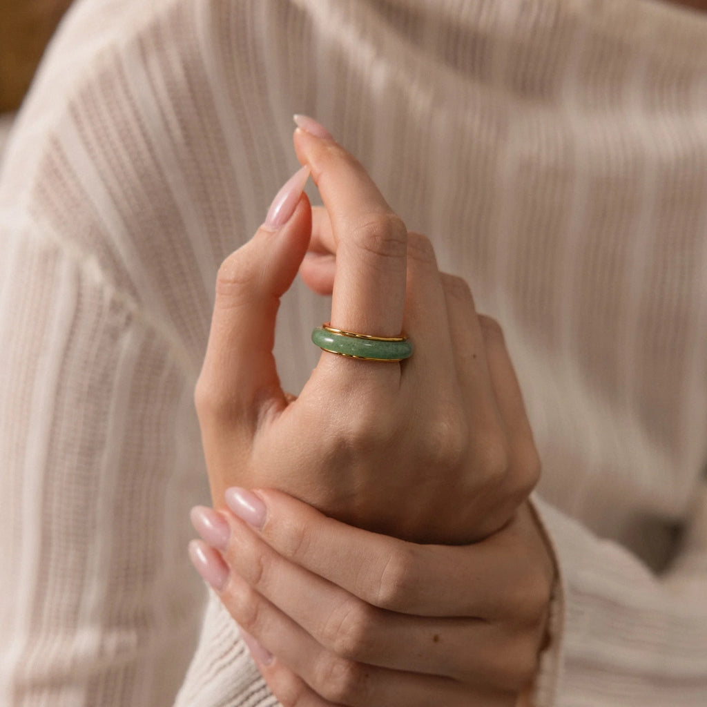 Jade Band Spinner Ring Silver 18K Gold Plated