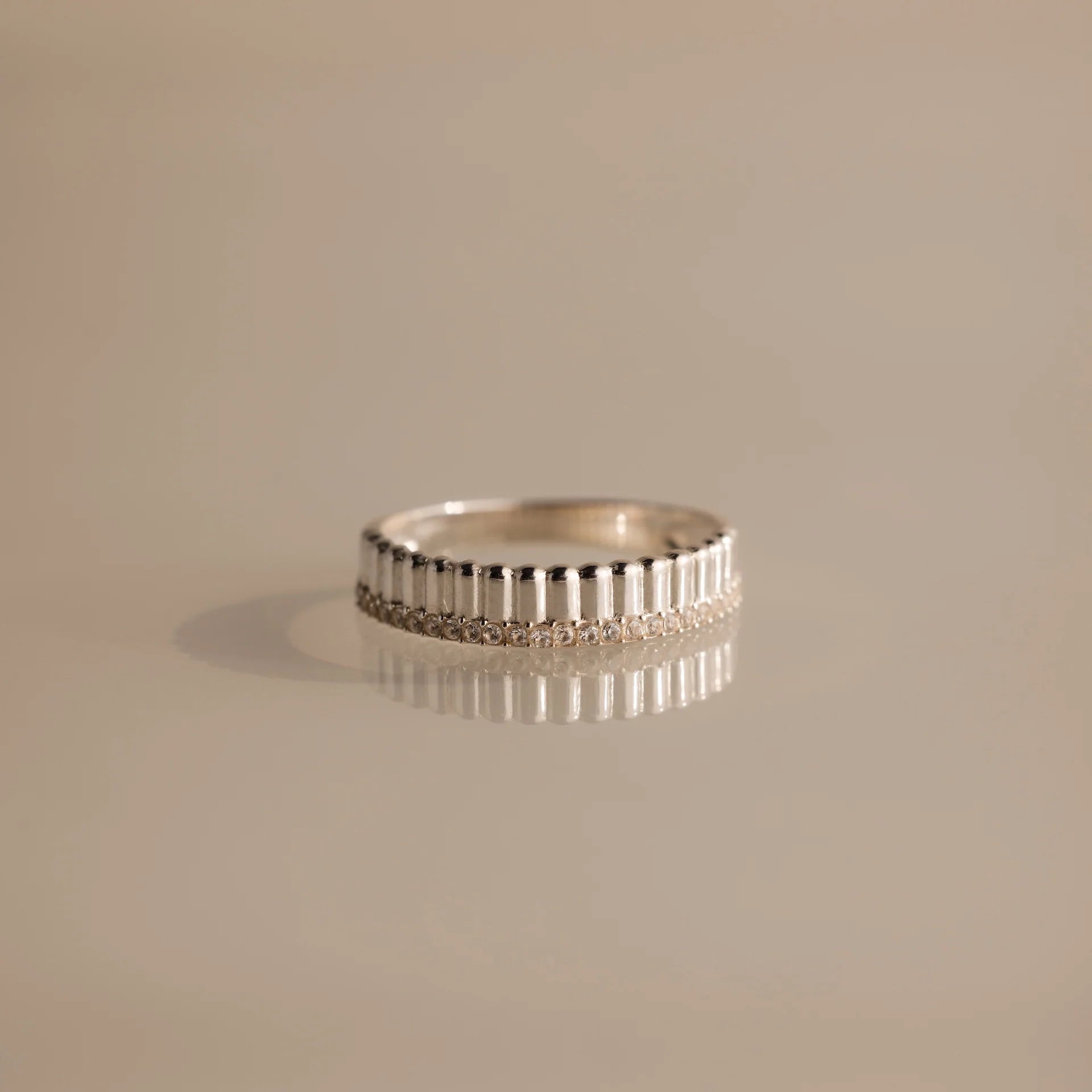 Ribbed Diamond Stack Ring Silver 18K Gold Plated