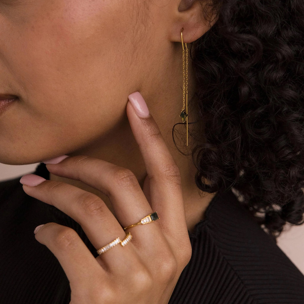 Agate Threader Earrings Silver 18K Gold Plated