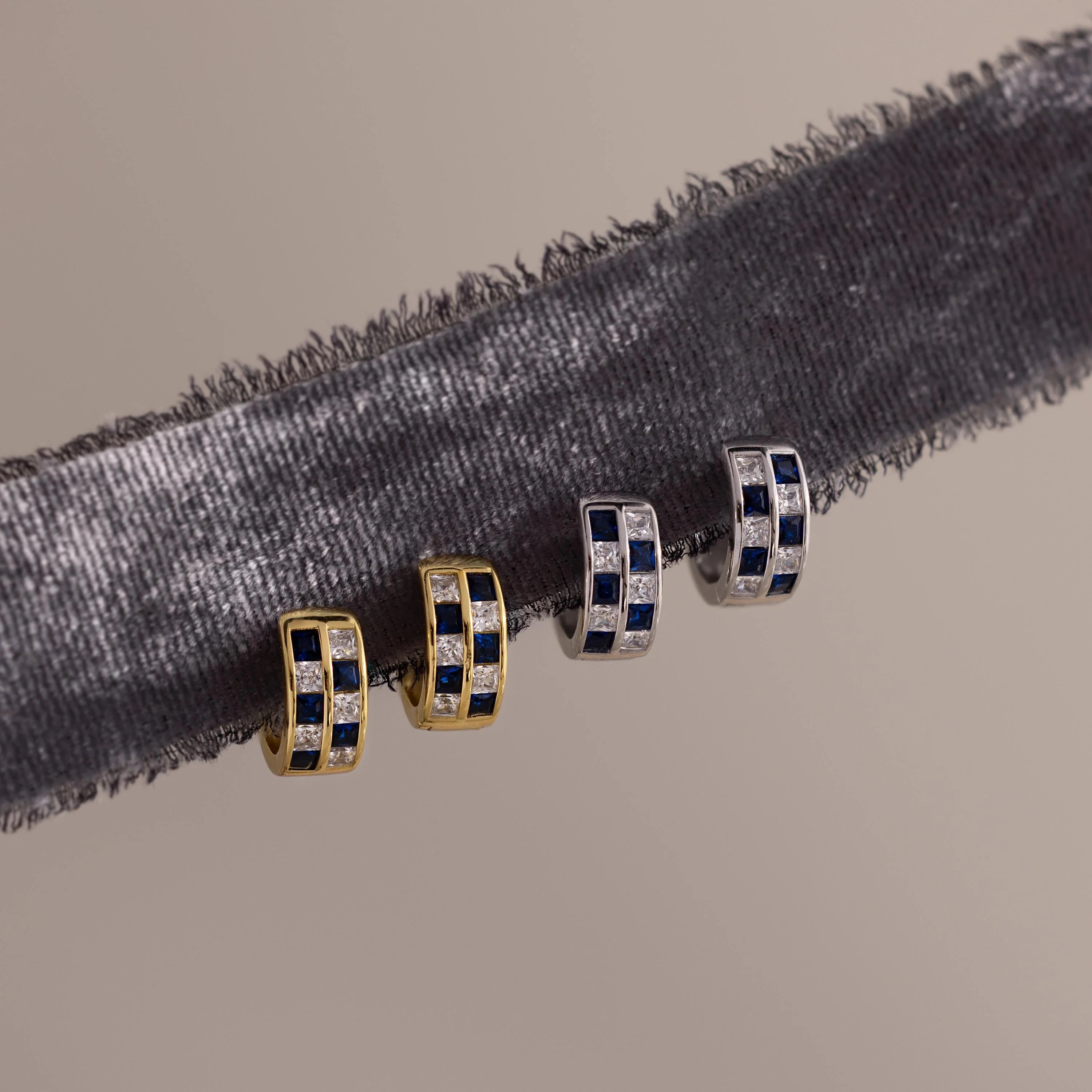 Royal Blue Checkered Huggies Silver 18K Gold Plated