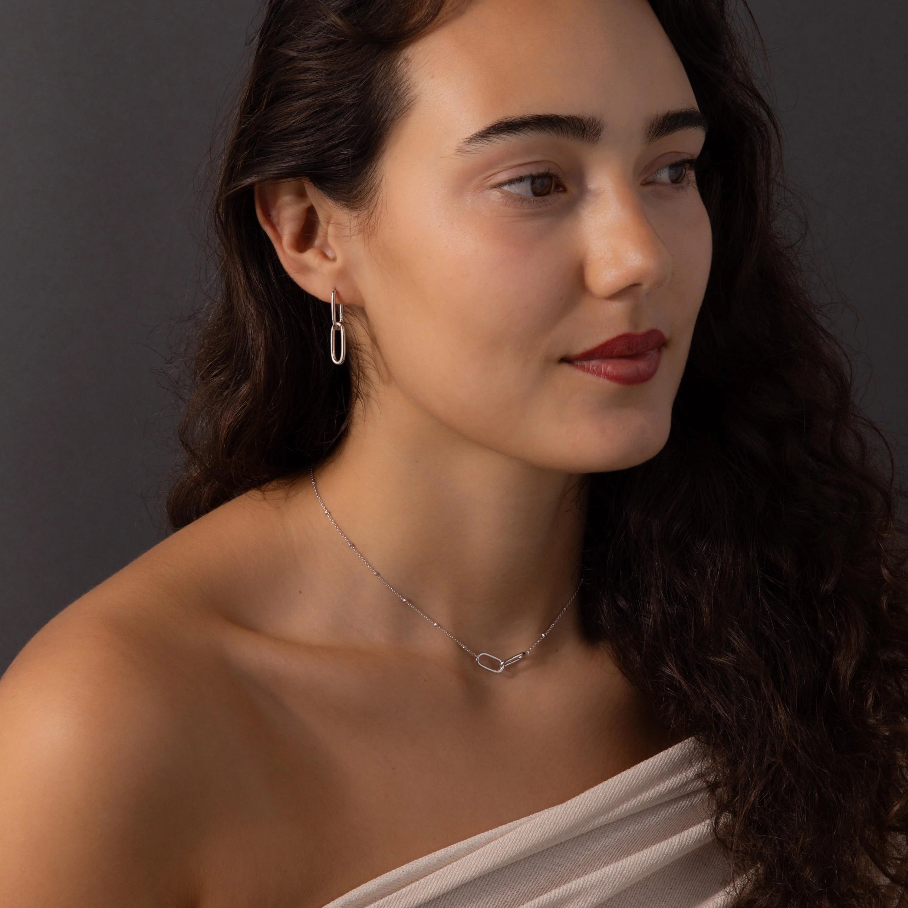 Linked Charm Necklace and Earrings Set Silver 18K Gold Plated