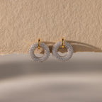 Mixed Metal Pave Circle Studs Silver 18K Gold Plated