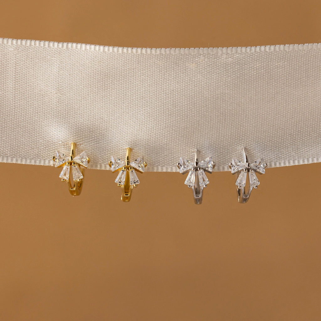Diamond Ribbon Bow Huggies Silver 18K Gold Plated