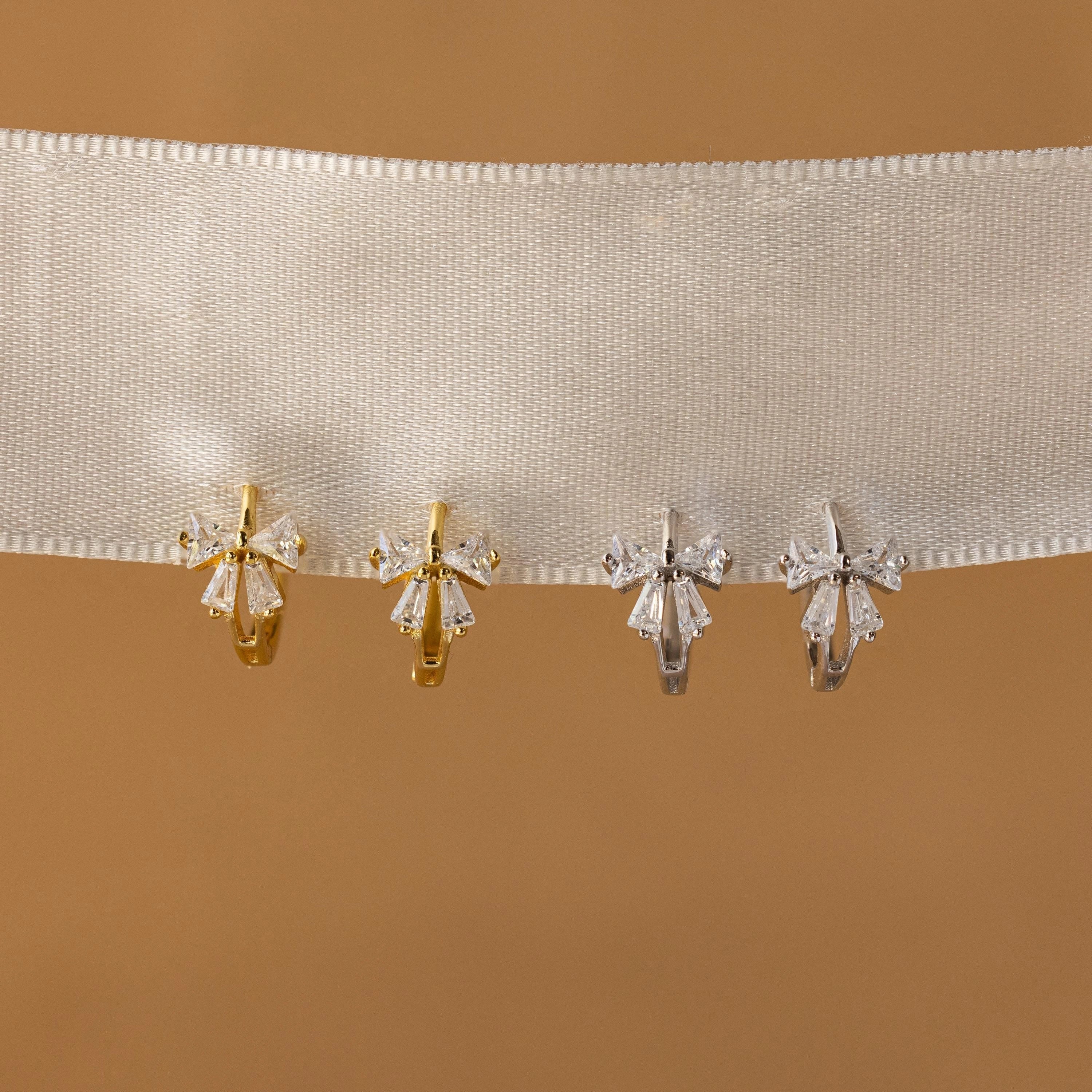 Diamond Ribbon Bow Huggies Silver 18K Gold Plated
