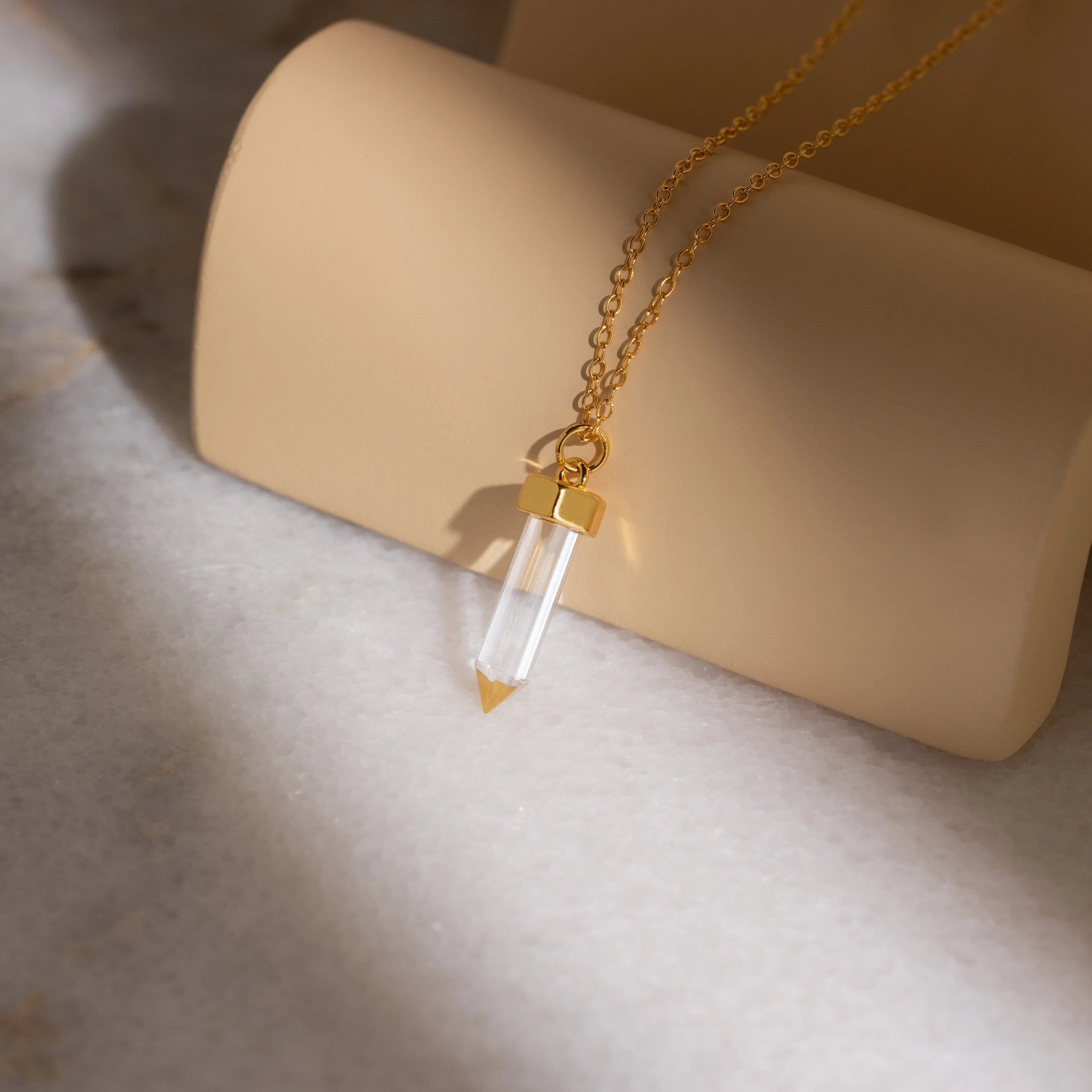 Clear Quartz Necklace Silver 18K Gold Plated