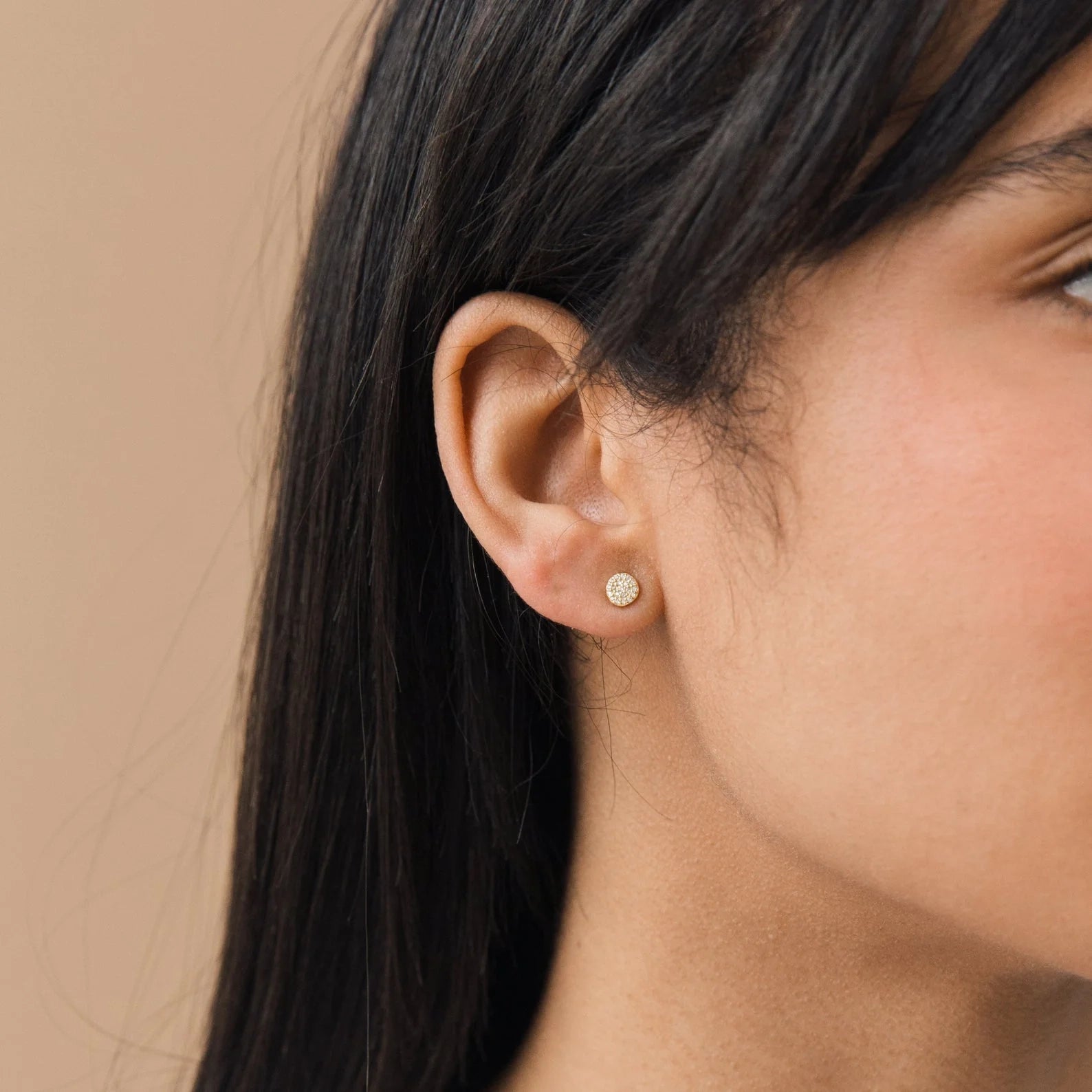 Pave Round Diamond Studs Silver 18K Gold Plated