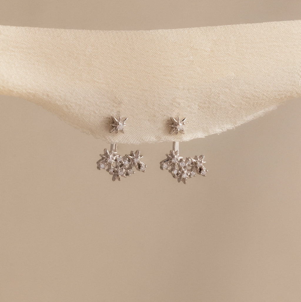 Diamond Starburst Cluster Ear Jackets Silver 18K Gold Plated