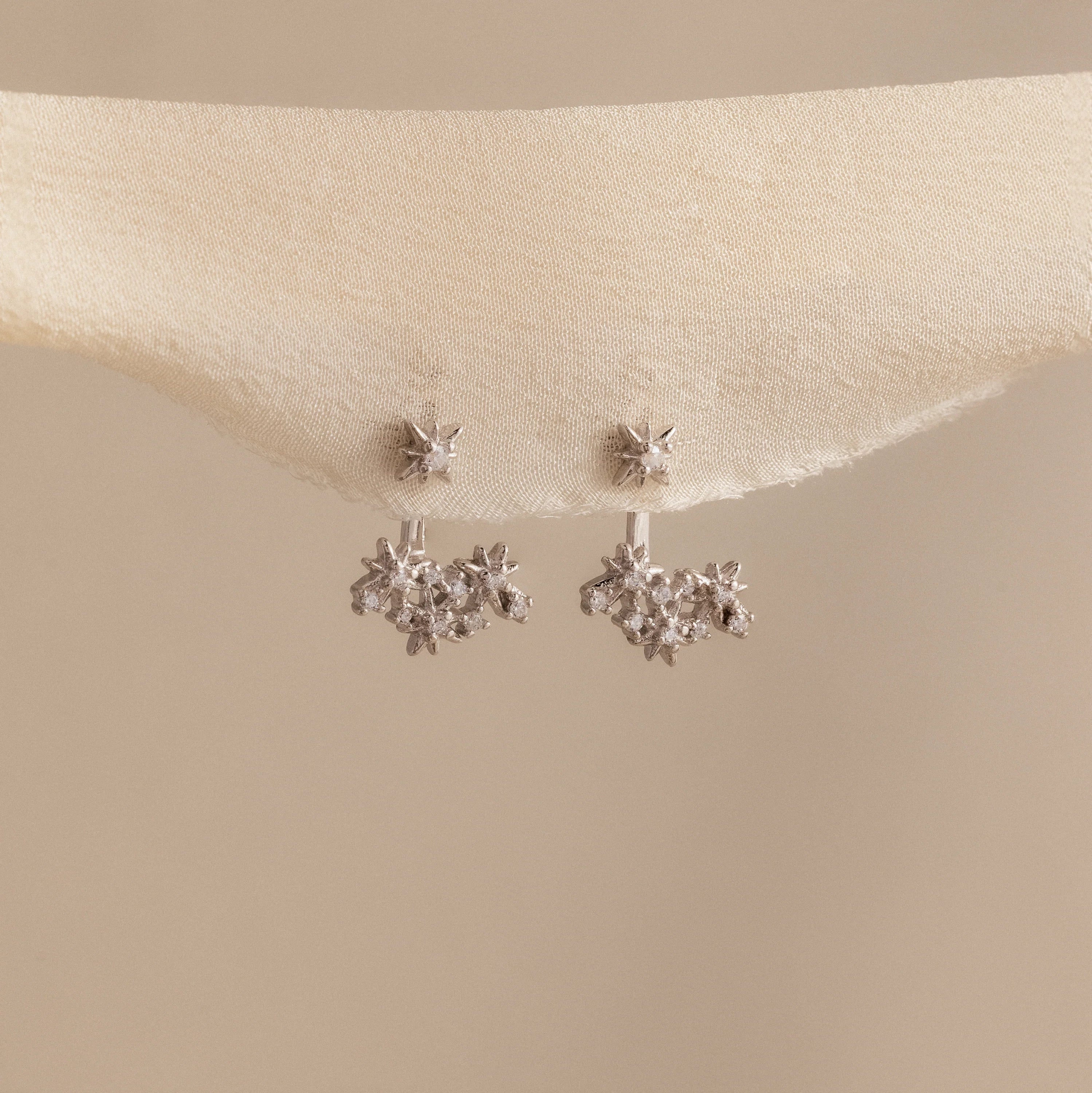 Diamond Starburst Cluster Ear Jackets Silver 18K Gold Plated