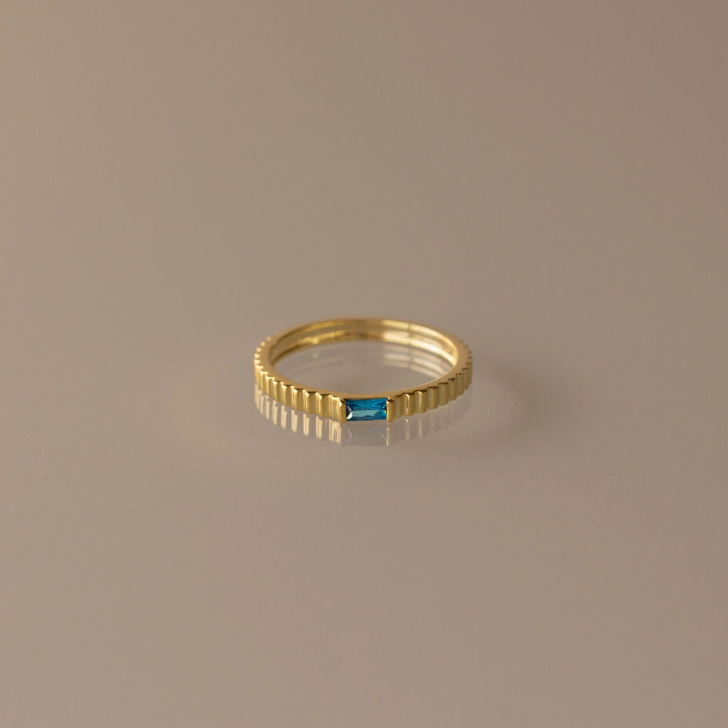 Dainty Ribbed Birthstone Ring Silver 18K Gold Plated