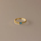 Dainty Ribbed Birthstone Ring Silver 18K Gold Plated