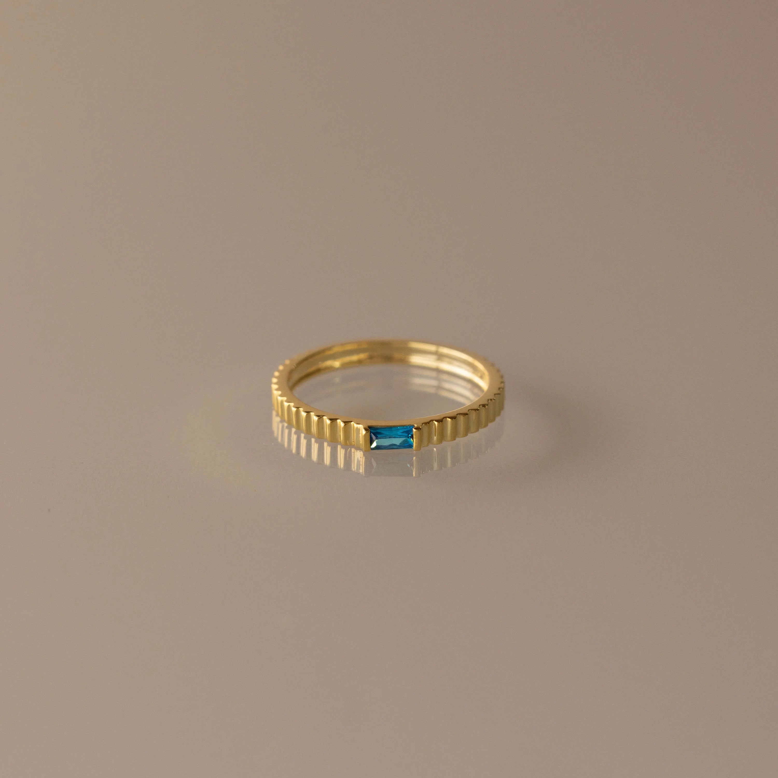 Dainty Ribbed Birthstone Ring Silver 18K Gold Plated