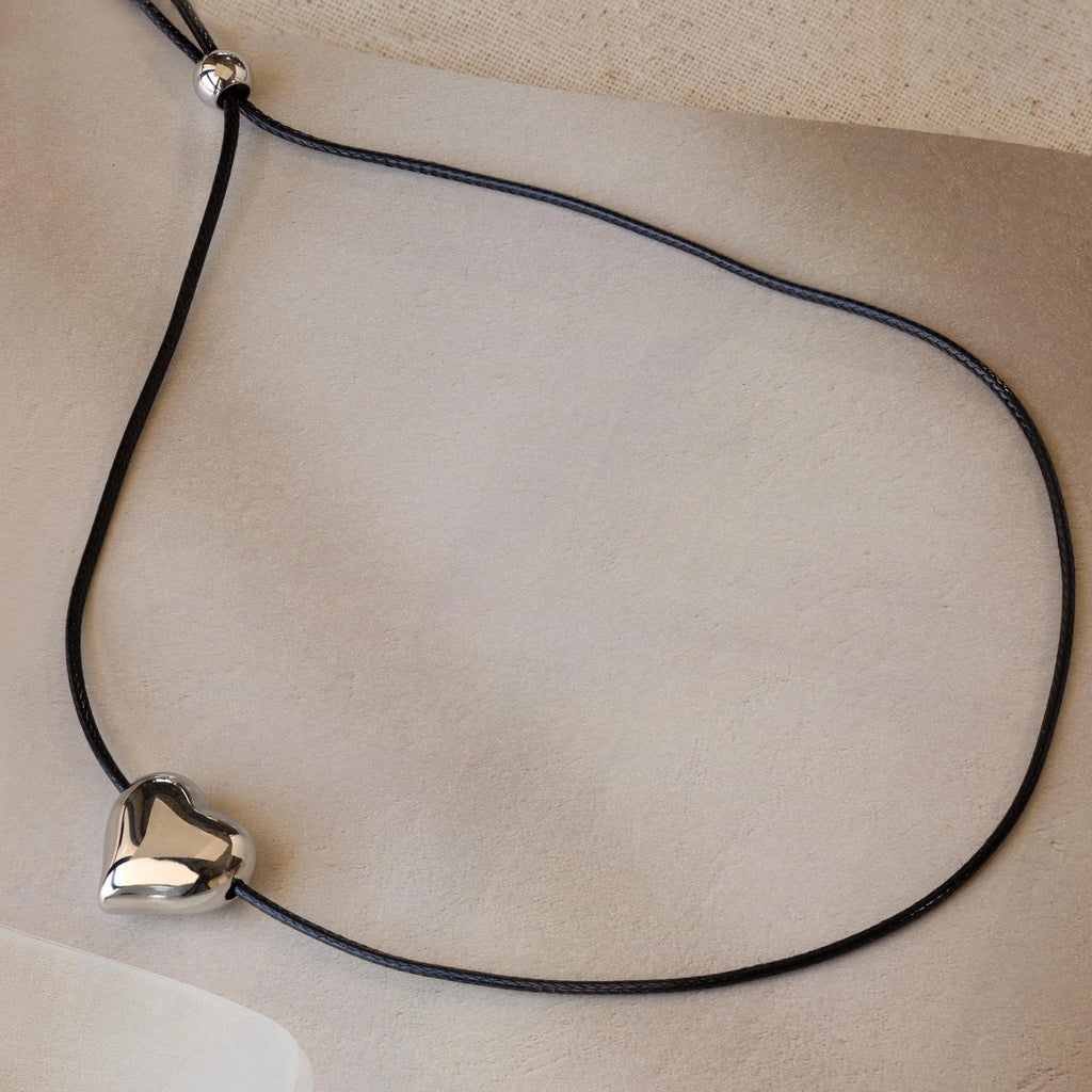 Chunky Puff Heart Necklace Silver 18K Gold Plated