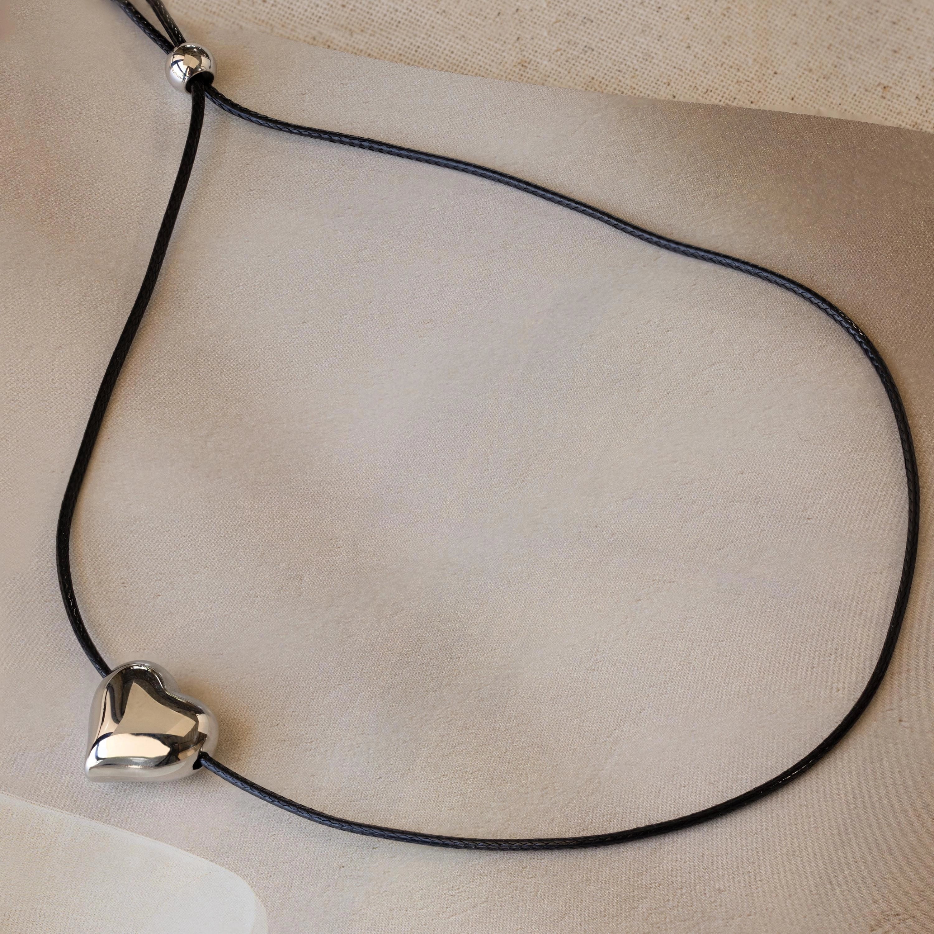 Chunky Puff Heart Necklace Silver 18K Gold Plated