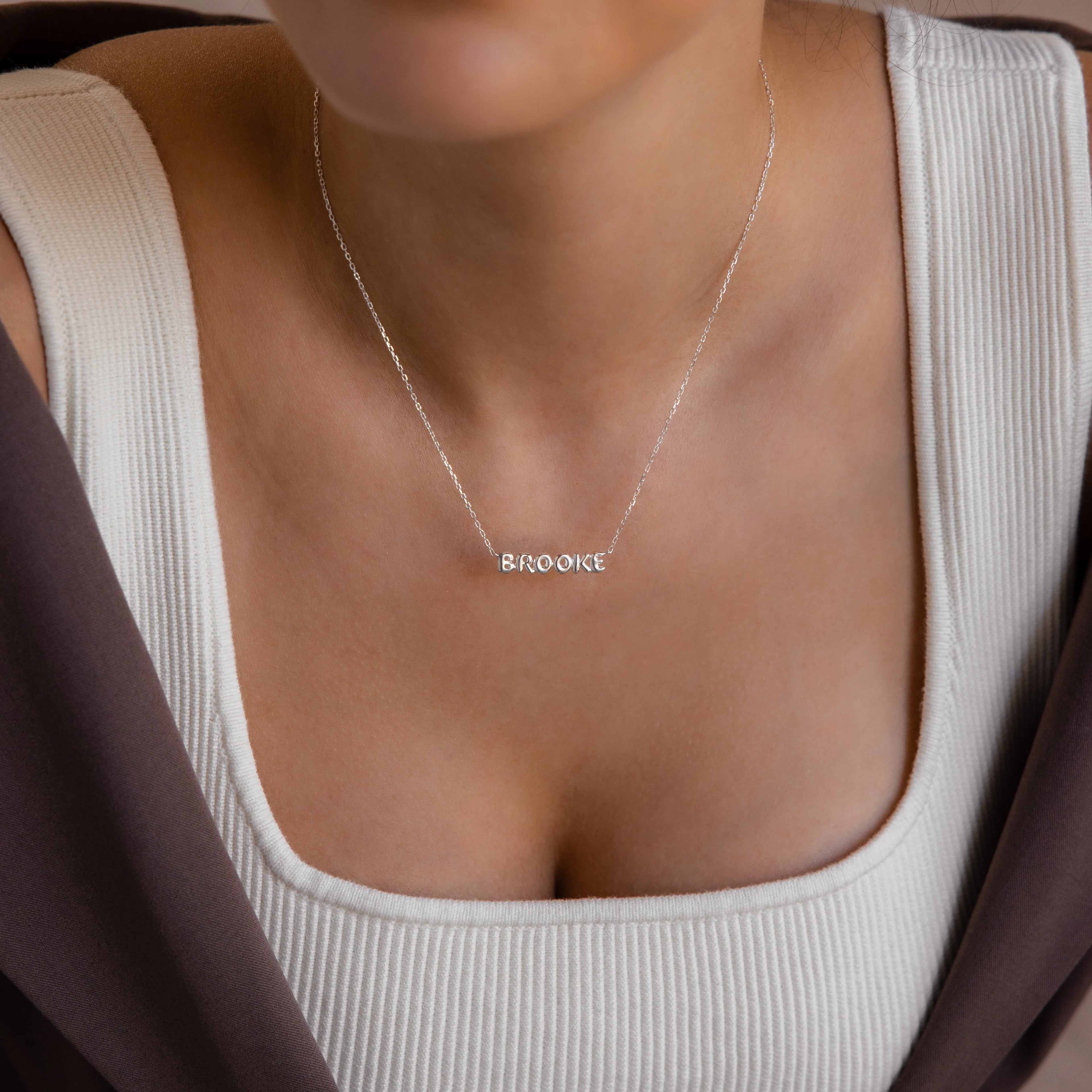 Tiny Bubble Name Necklace Silver 18K Gold Plated