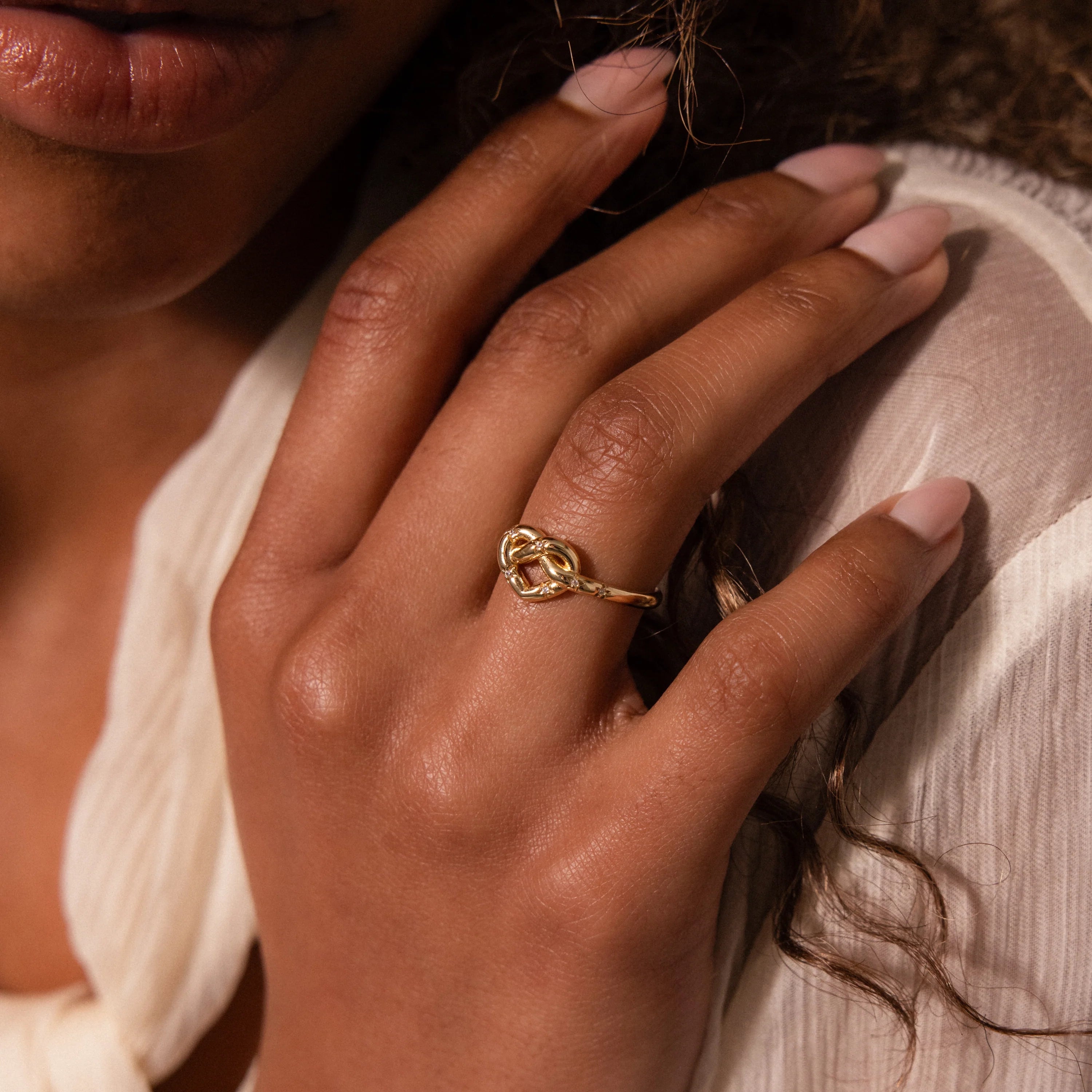 Diamonds Starry Love Knot Ring Silver 18K Gold Plated