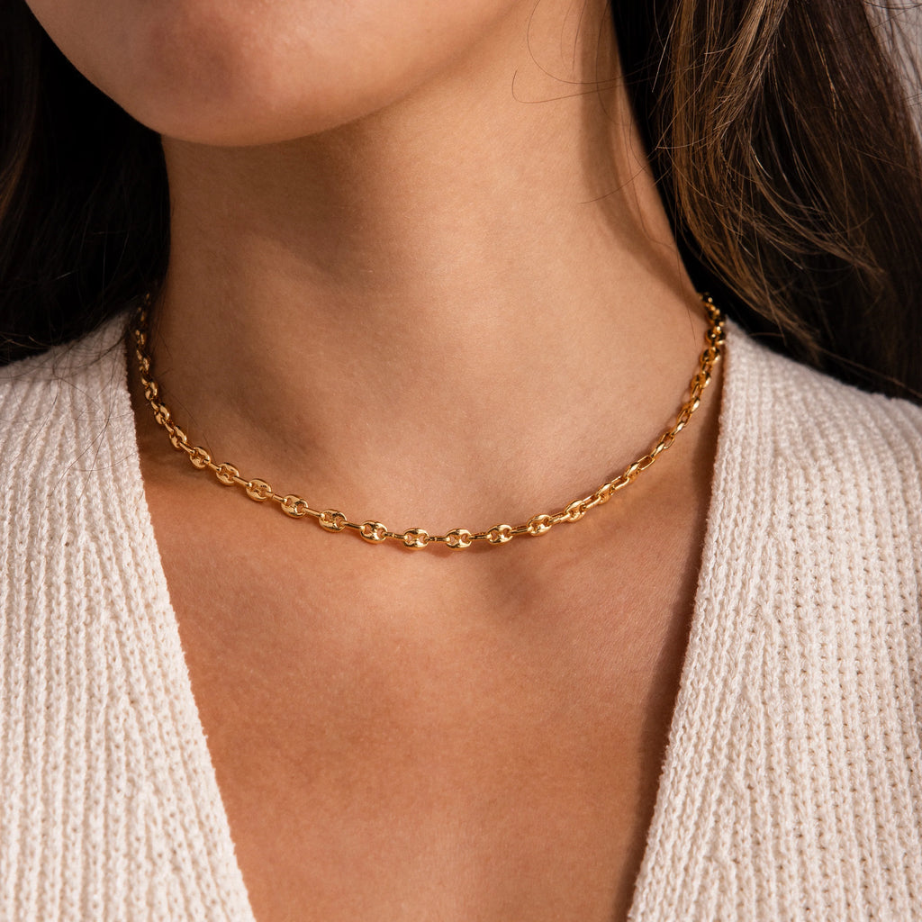 Mini Mariner Chain Necklace Silver 18K Gold Plated