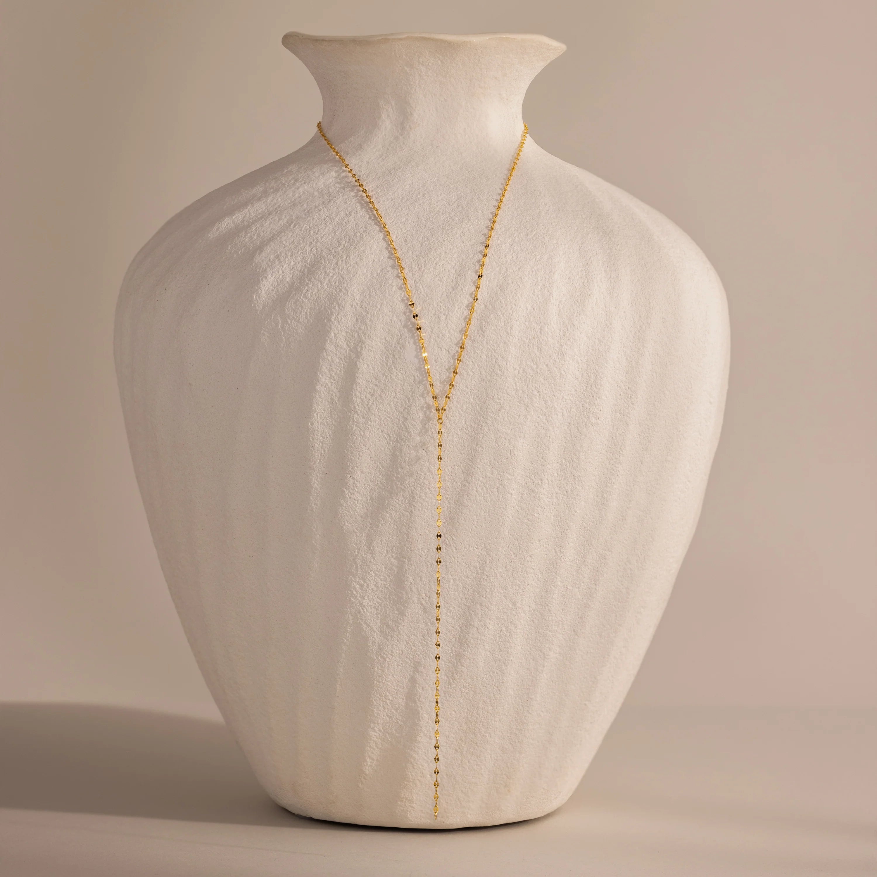 Mirror Chain Lariat Necklace Silver 18K Gold Plated