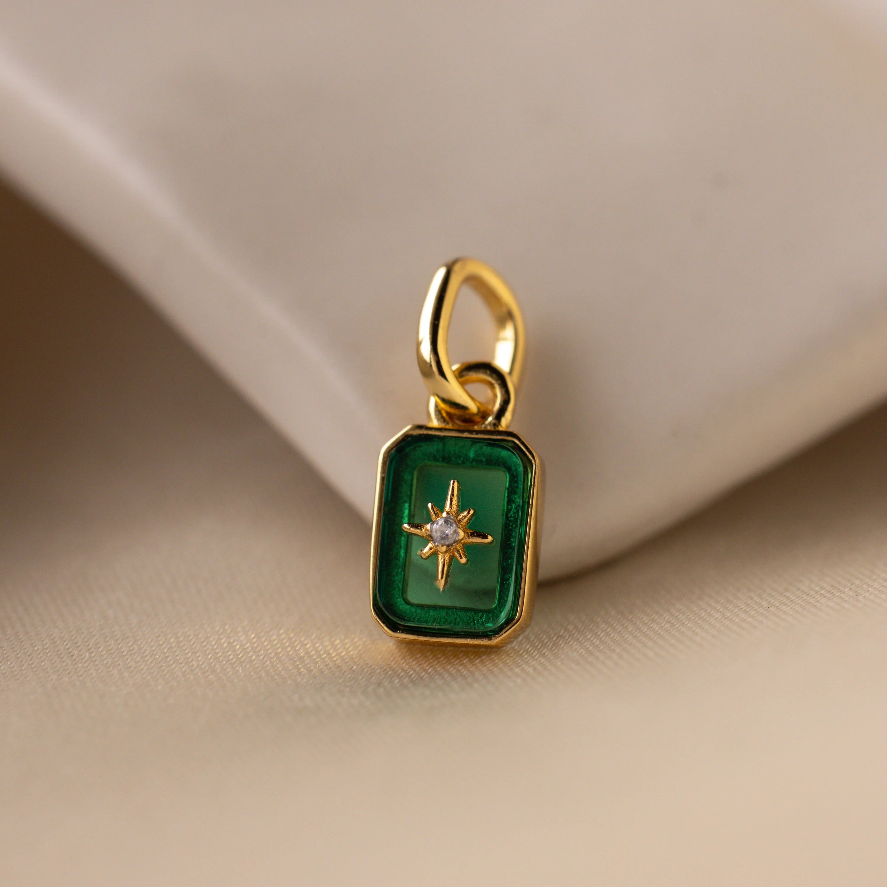 North Star Birthstone Charm Silver 18K Gold Plated