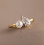 Pearl Diamond Ring Silver 18K Gold Plated