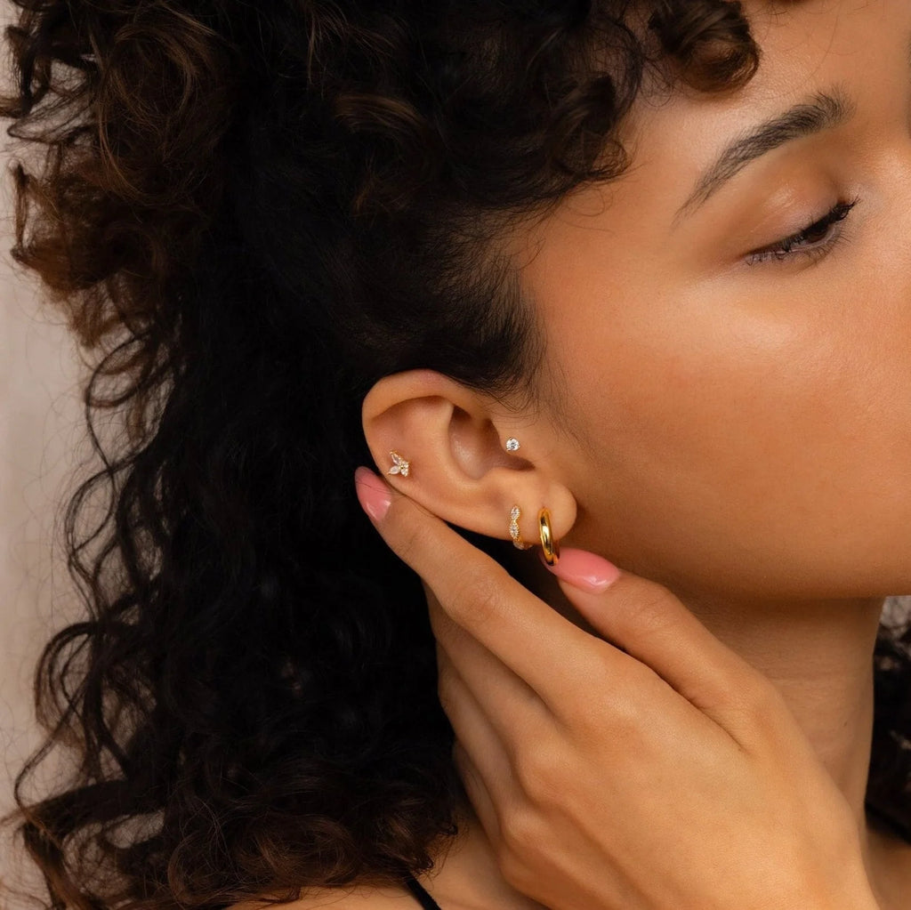 Marquise Cut Inlay Huggies Silver 18K Gold Plated