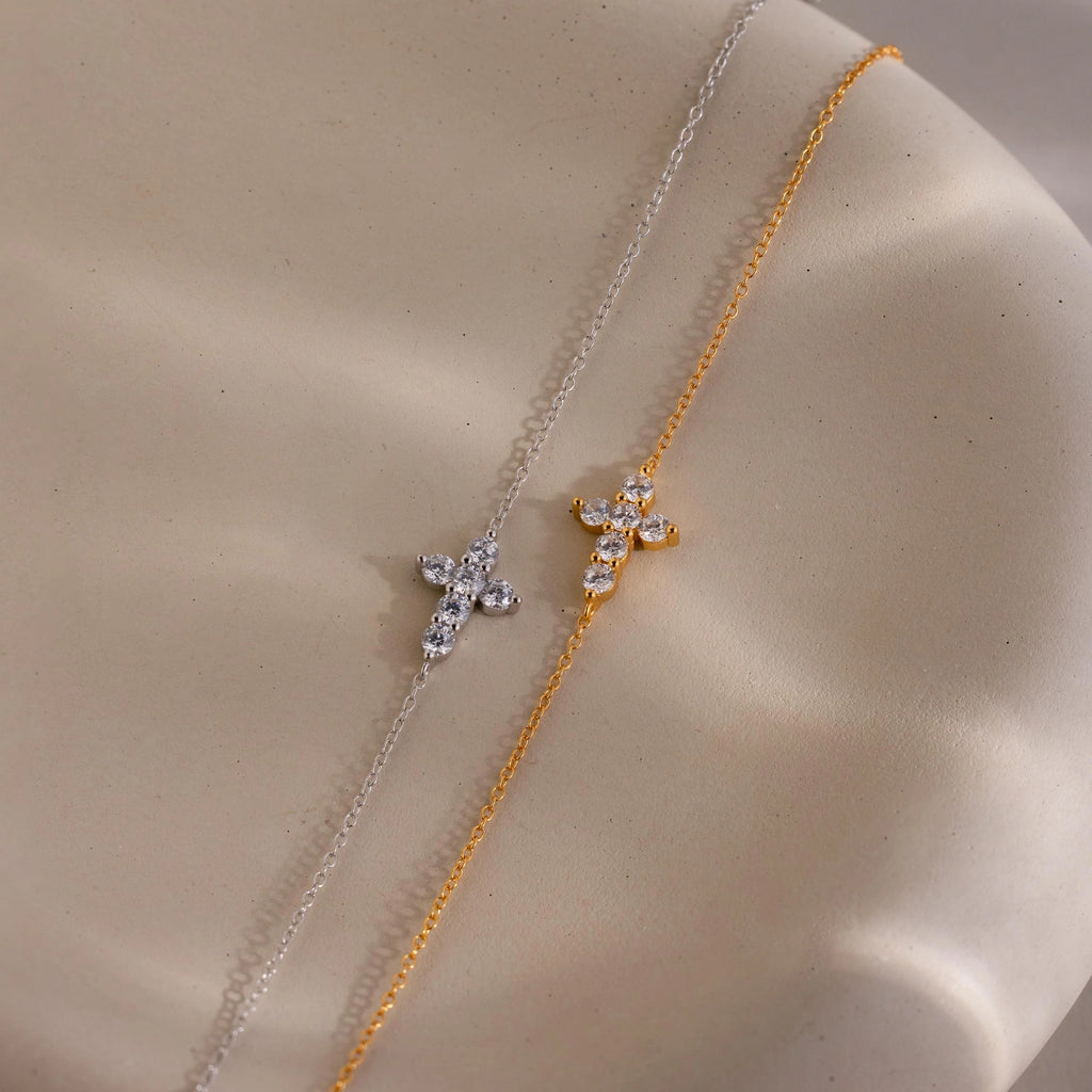 Diamond Cross Bracelet Silver 18K Gold Plated
