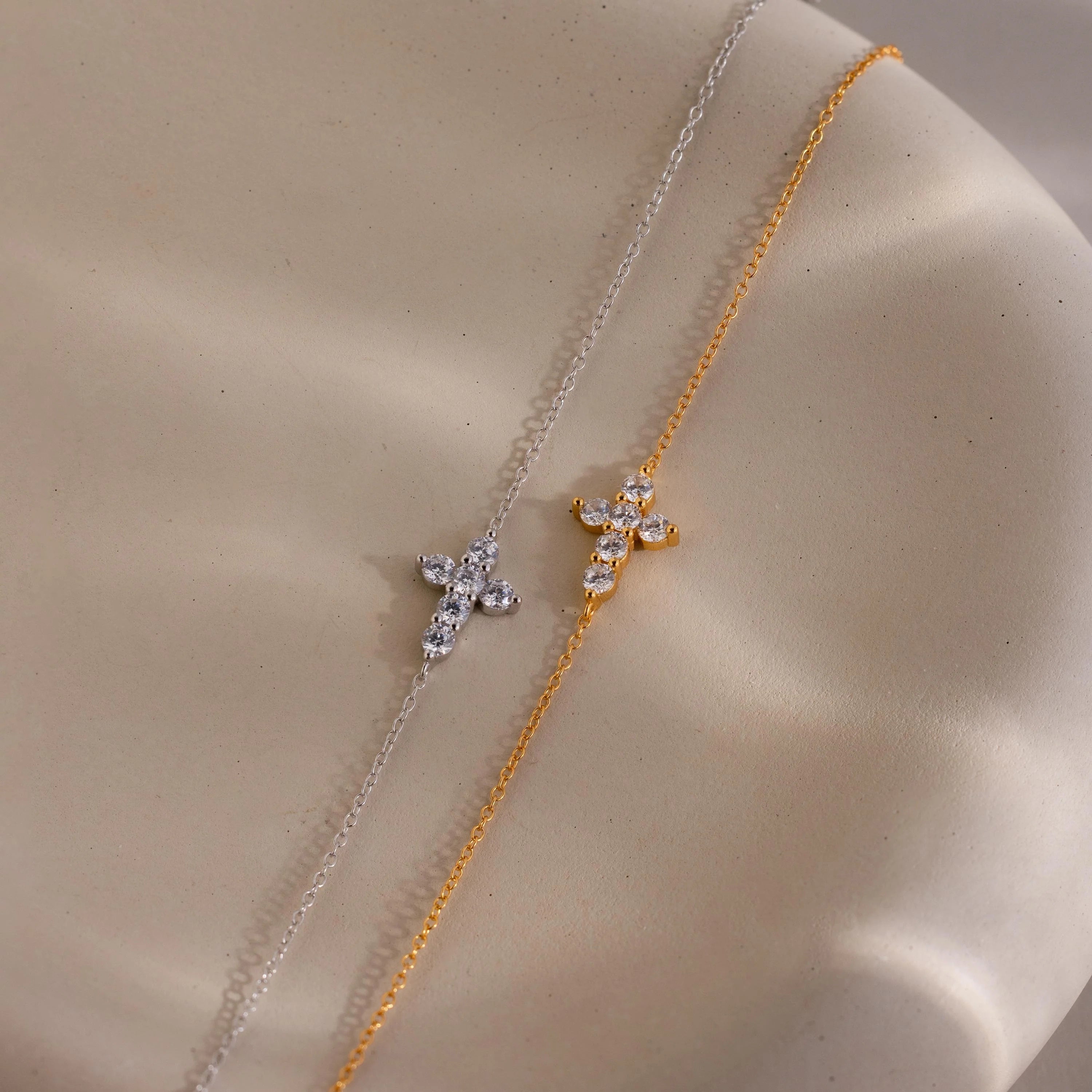 Diamond Cross Bracelet Silver 18K Gold Plated