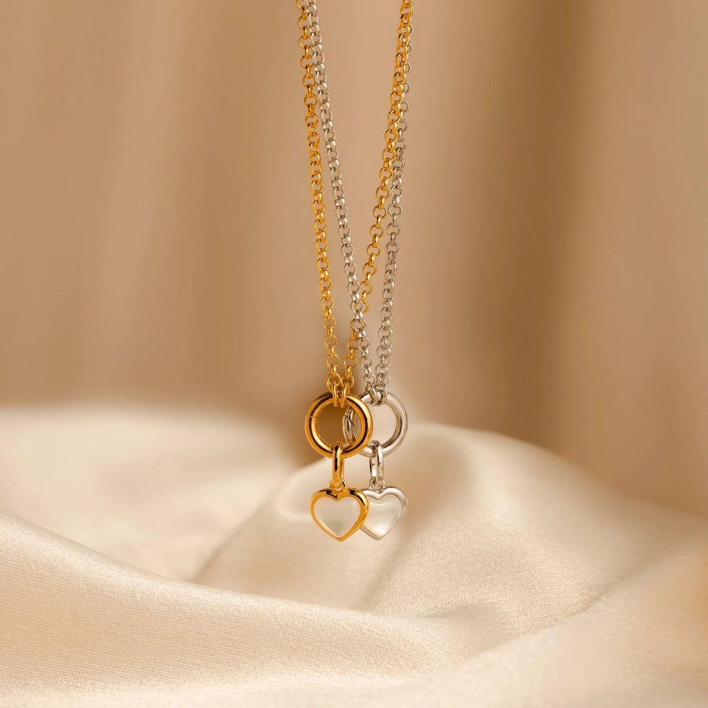 Mother of Pearl Heart Charm Silver 18K Gold Plated