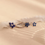 Sapphire Flower Earrings Set  Silver 18K Gold Plated
