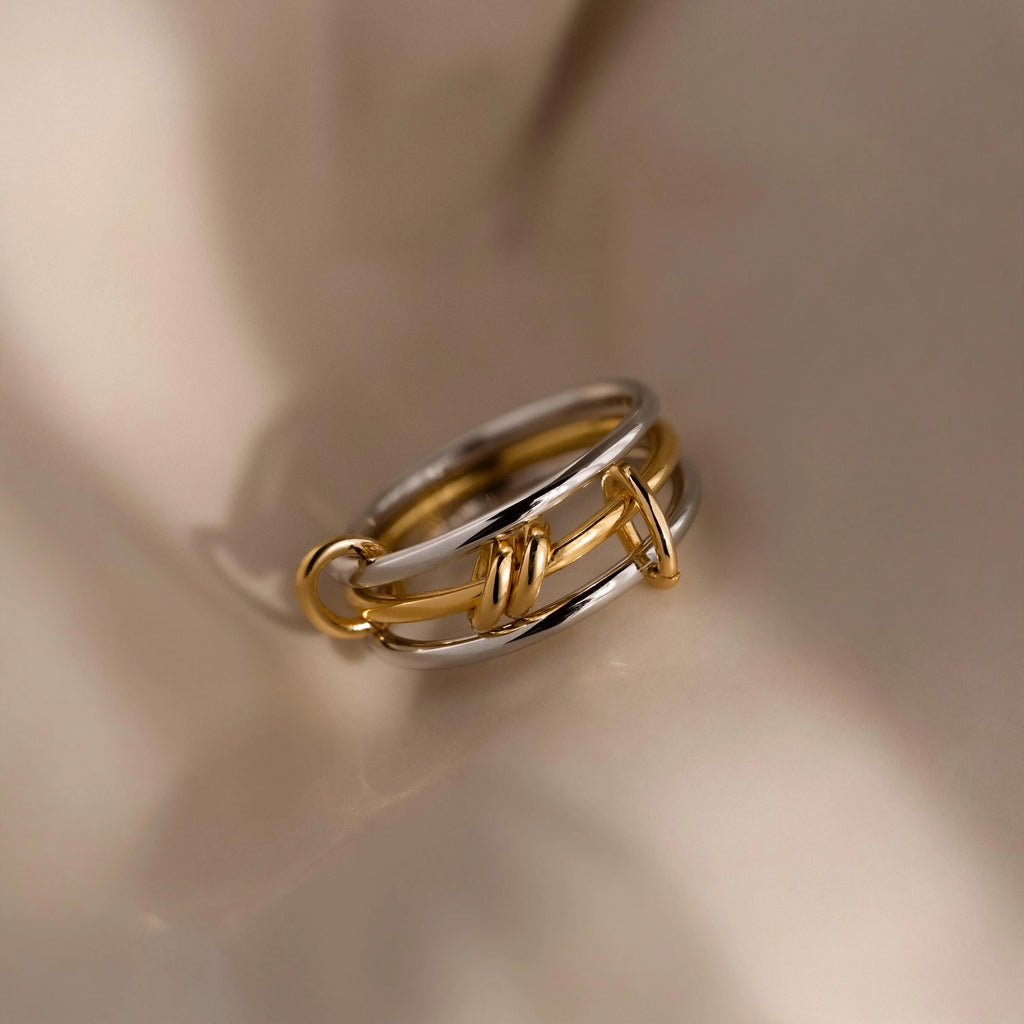 Mixed Metal Linked Ring Set Silver 18K Gold Plated