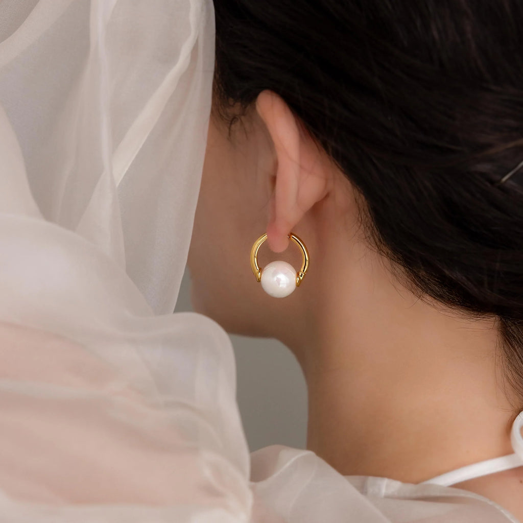 Bold Round Pearl Hoops