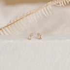 Round & Baguette Diamond Drop Studs Silver 18K Gold Plated