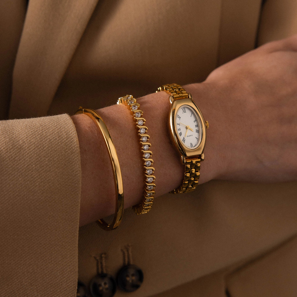 Grid Chain Timepiece Silver 18K Gold Plated