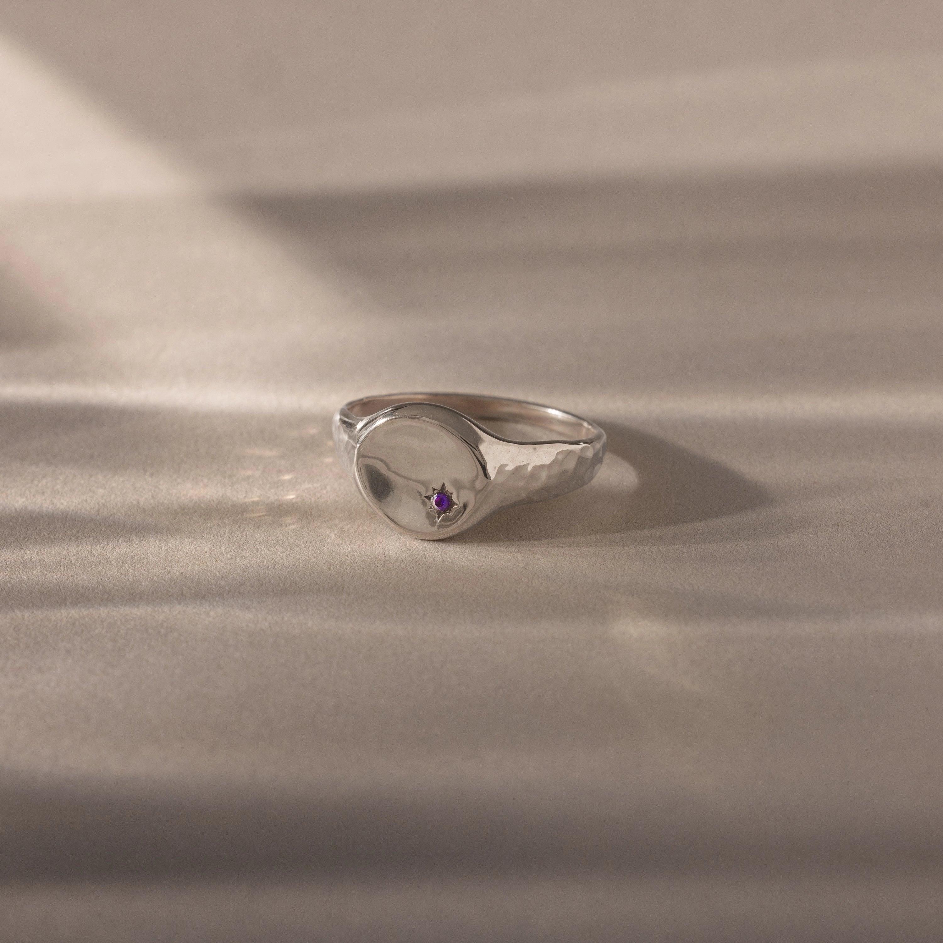 North Star Amethyst Signet Ring Silver 18K Gold Plated