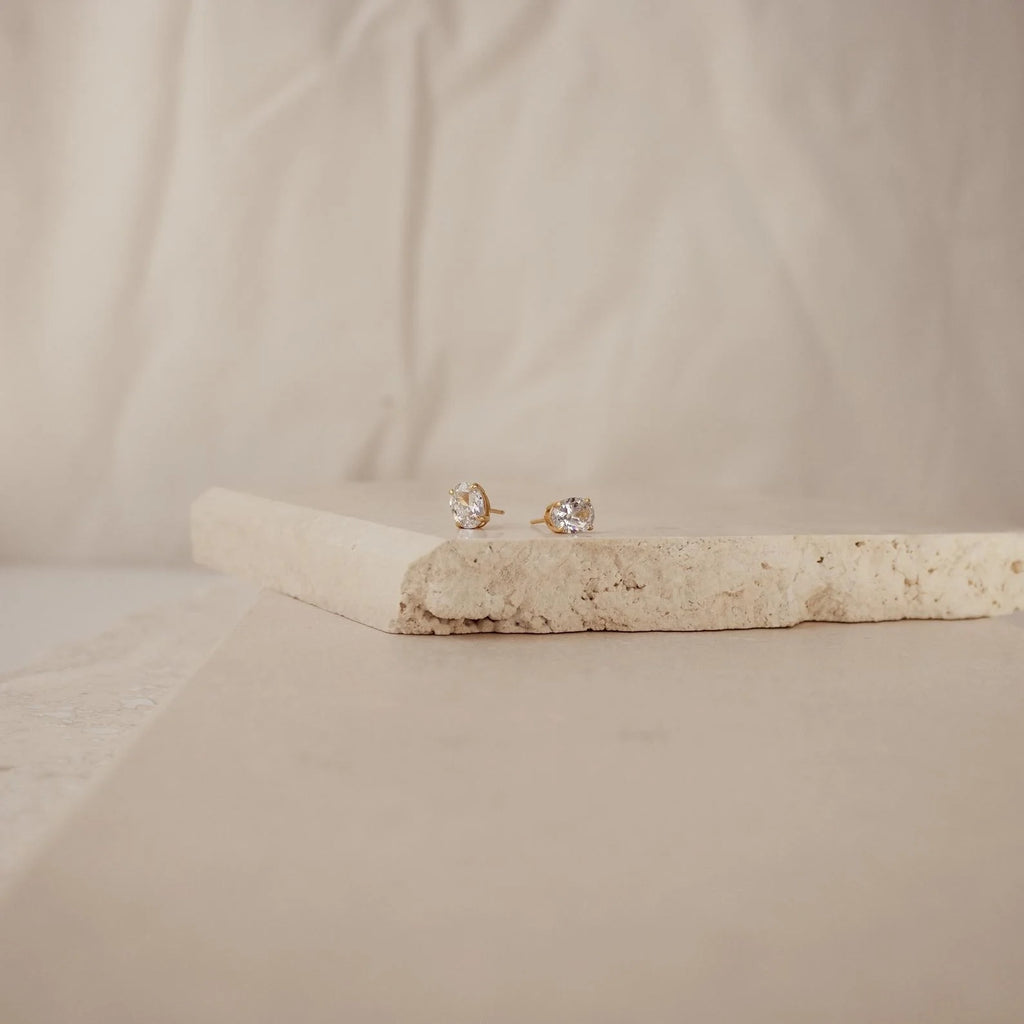 Diamonds Oval Diamond Studs Silver 18K Gold Plated