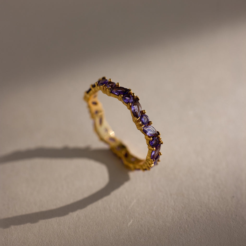 Staggered Marquise Amethyst Ring Silver 18K Gold Plated