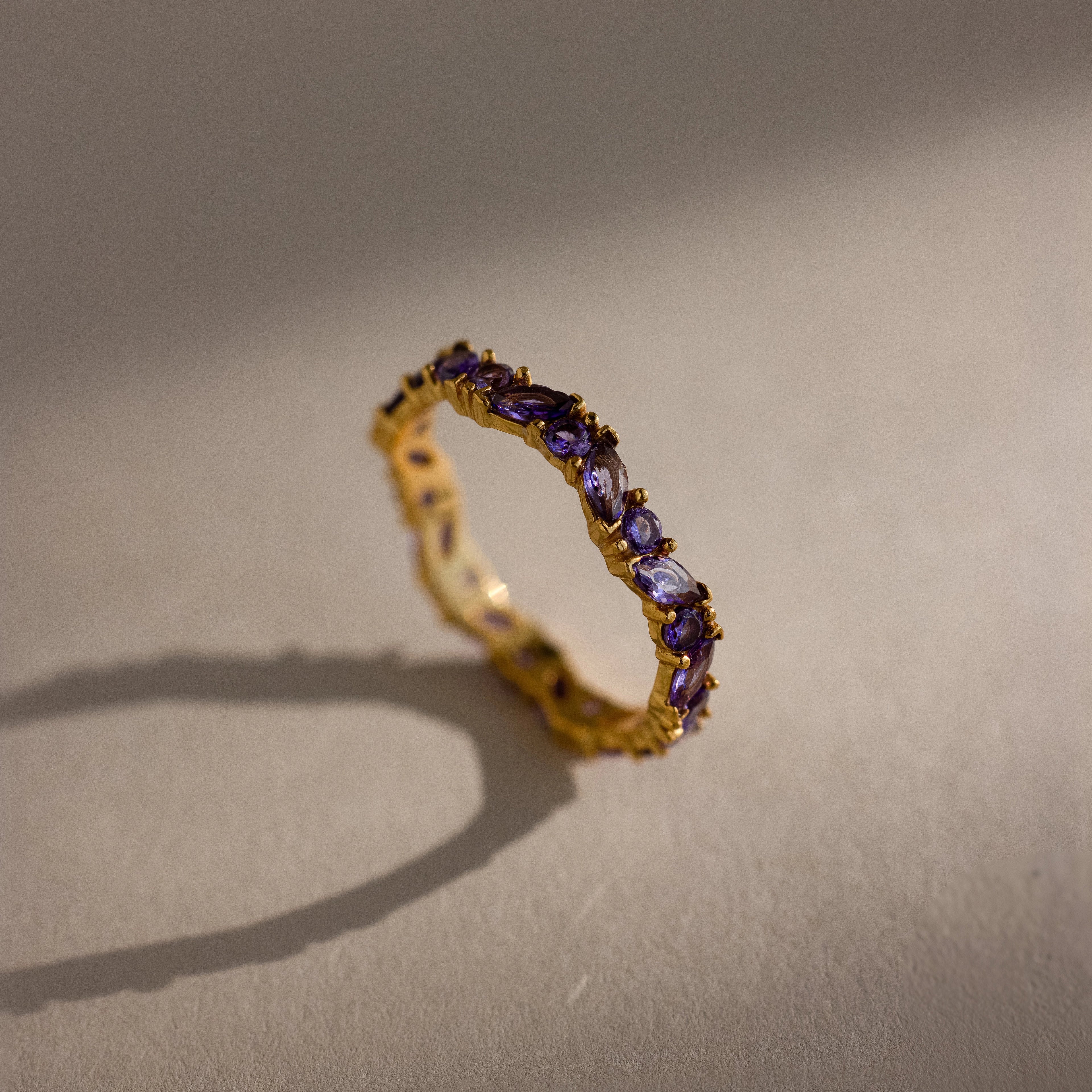 Staggered Marquise Amethyst Ring Silver 18K Gold Plated
