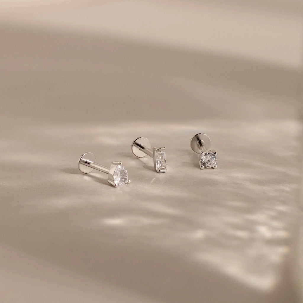 Mixed Diamond Flat Back Stud Set  Silver 18K Gold Plated