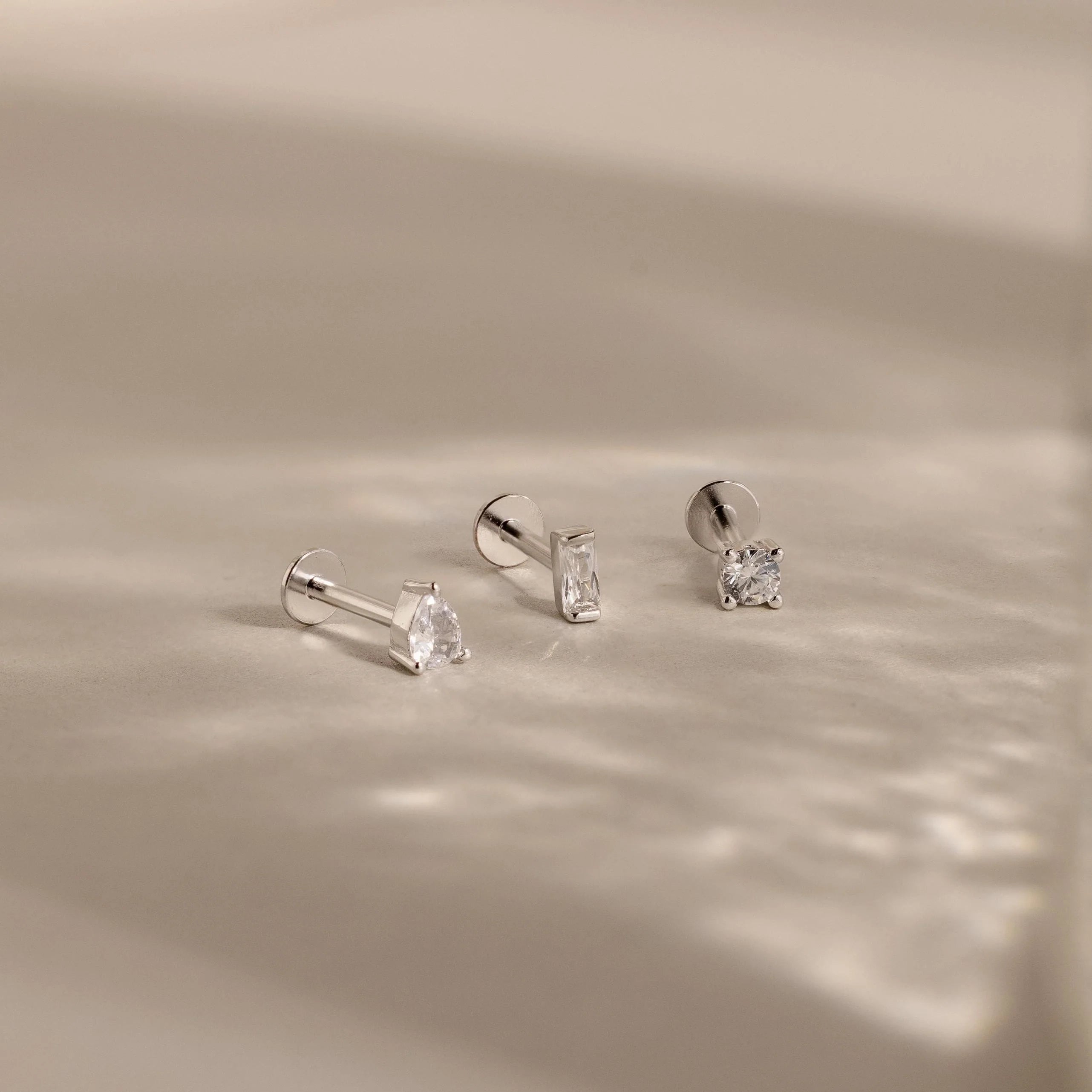 Mixed Diamond Flat Back Stud Set  Silver 18K Gold Plated