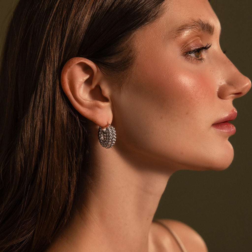 Beaded Dome Hoops Silver 18K Gold Plated