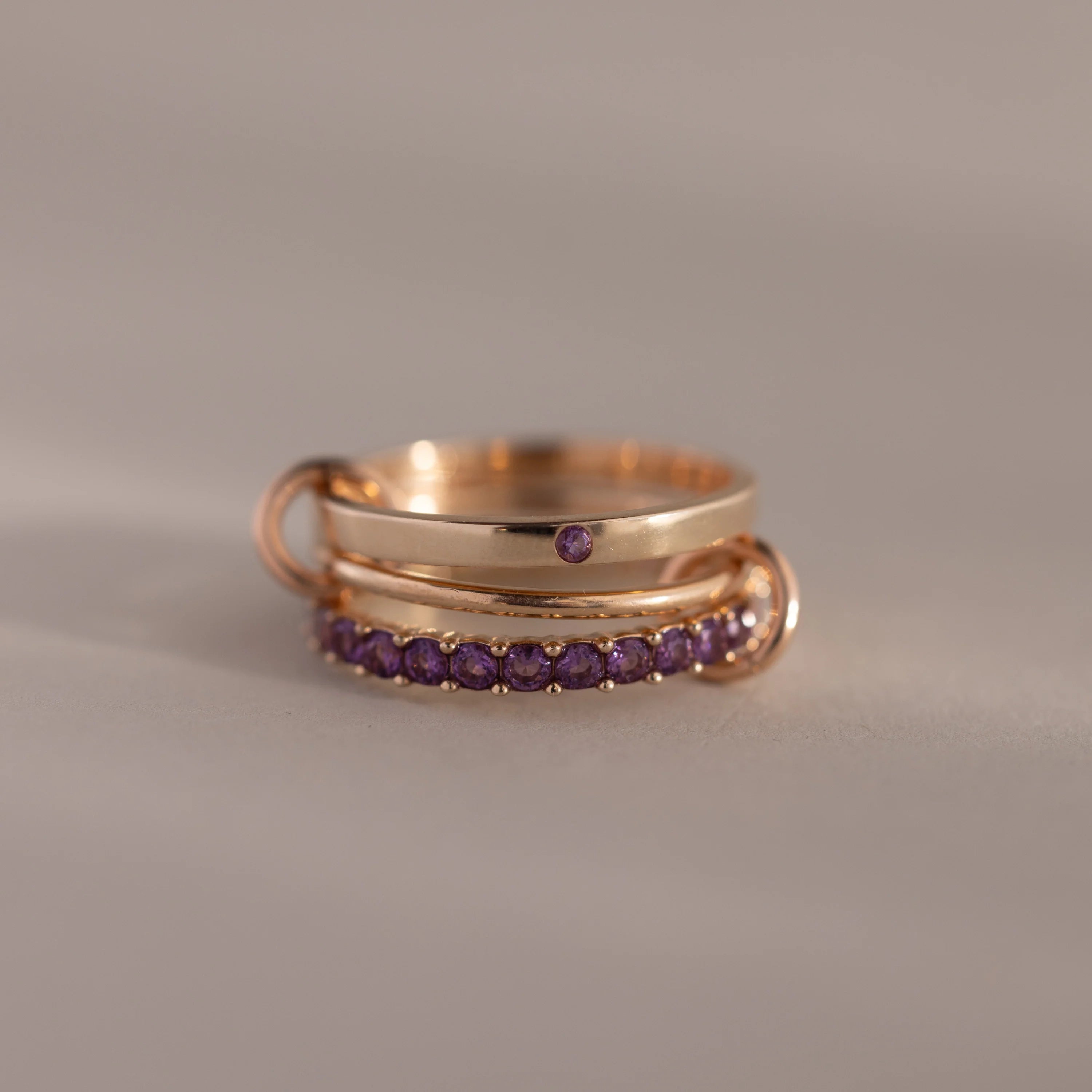 Eternity Band Triple Linked Amethyst Ring Set Silver 18K Gold Plated