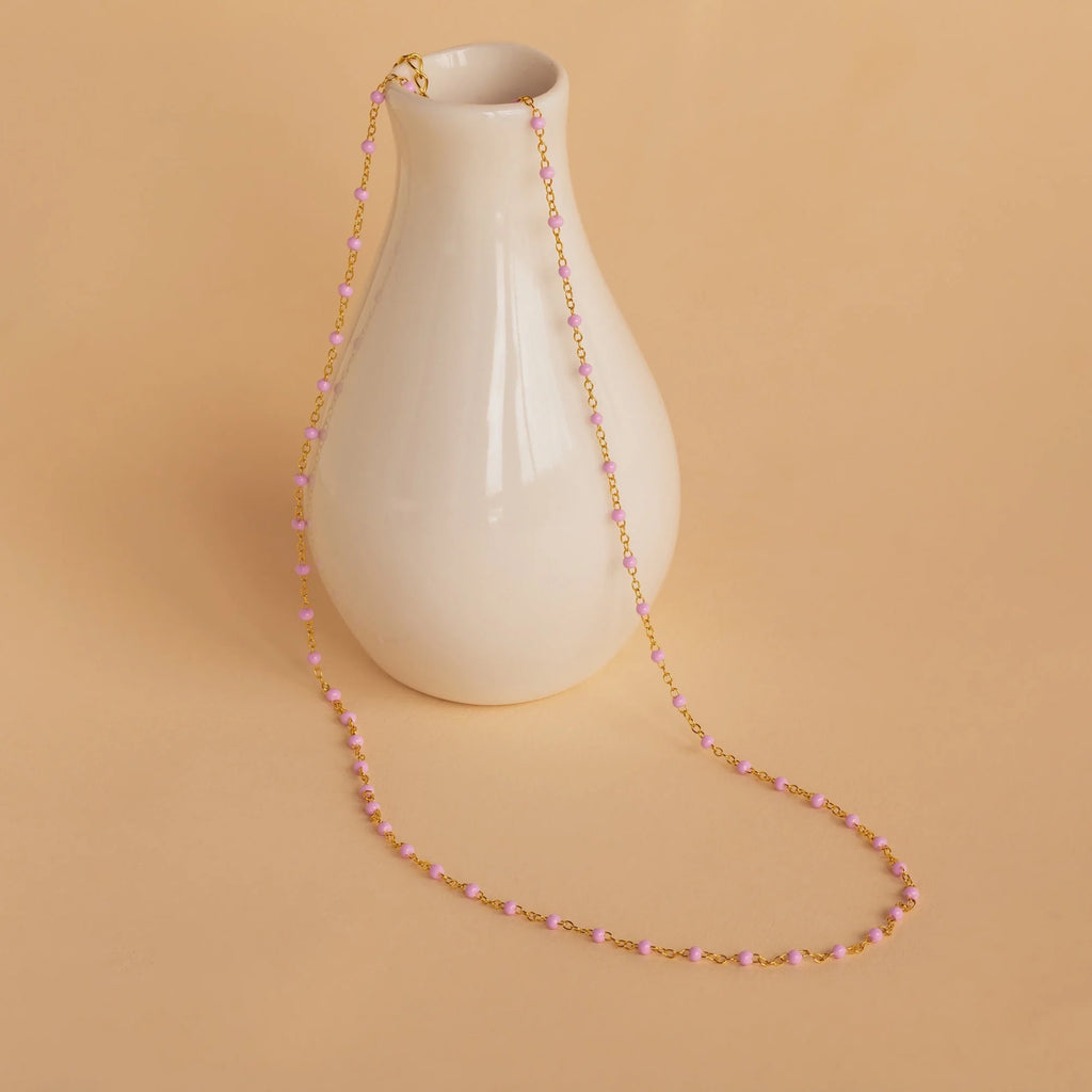 Pink Station Necklace Silver 18K Gold Plated