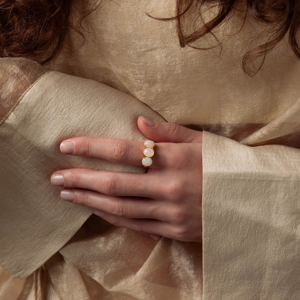 Oval Moonstone Ring Silver 18K Gold Plated