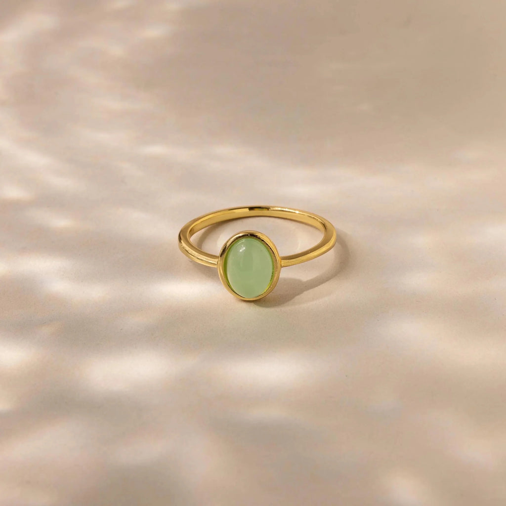Jade Oval Ring Silver 18K Gold Plated