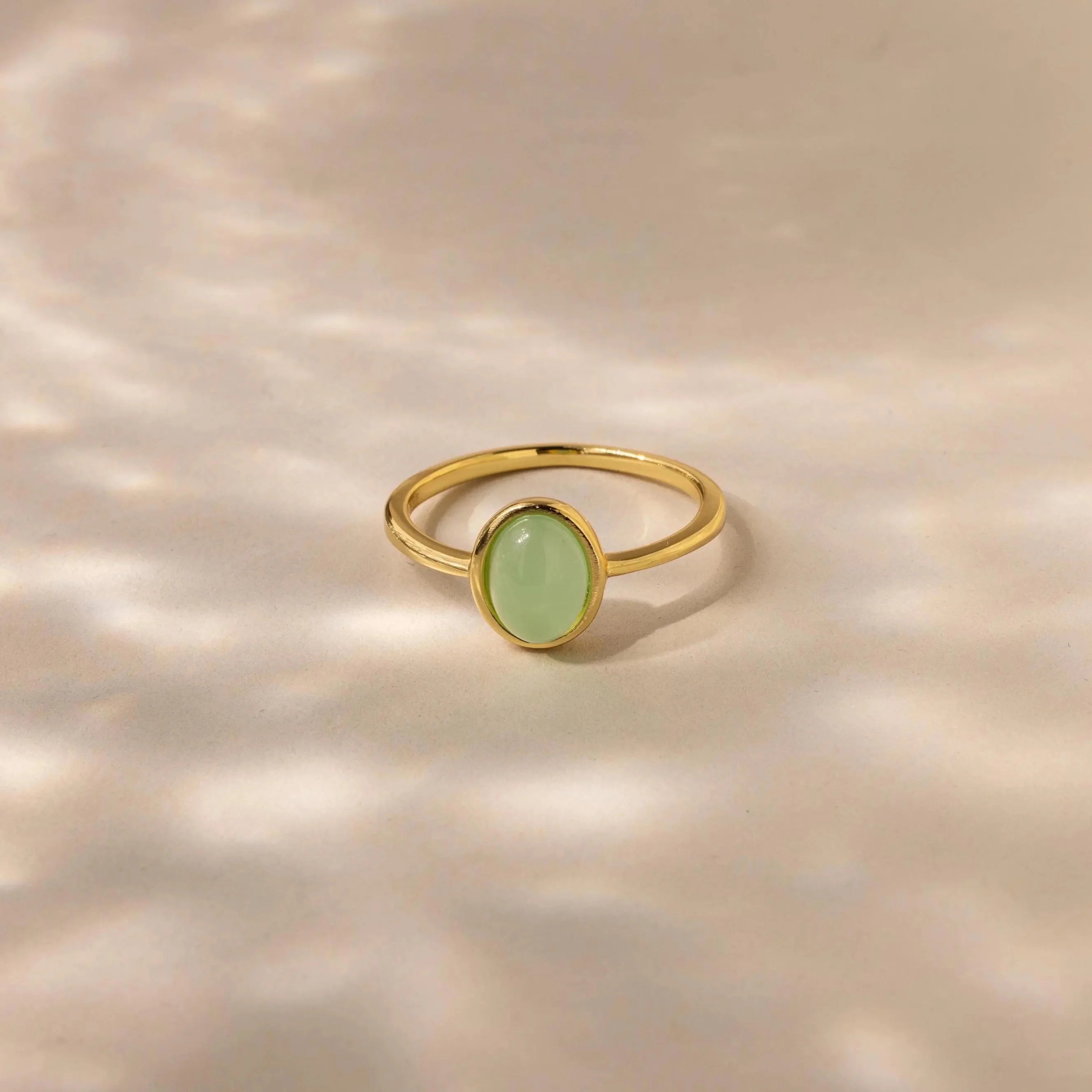 Jade Oval Ring Silver 18K Gold Plated