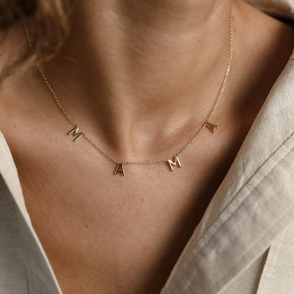 Mama Letter Necklace Silver 18K Gold Plated