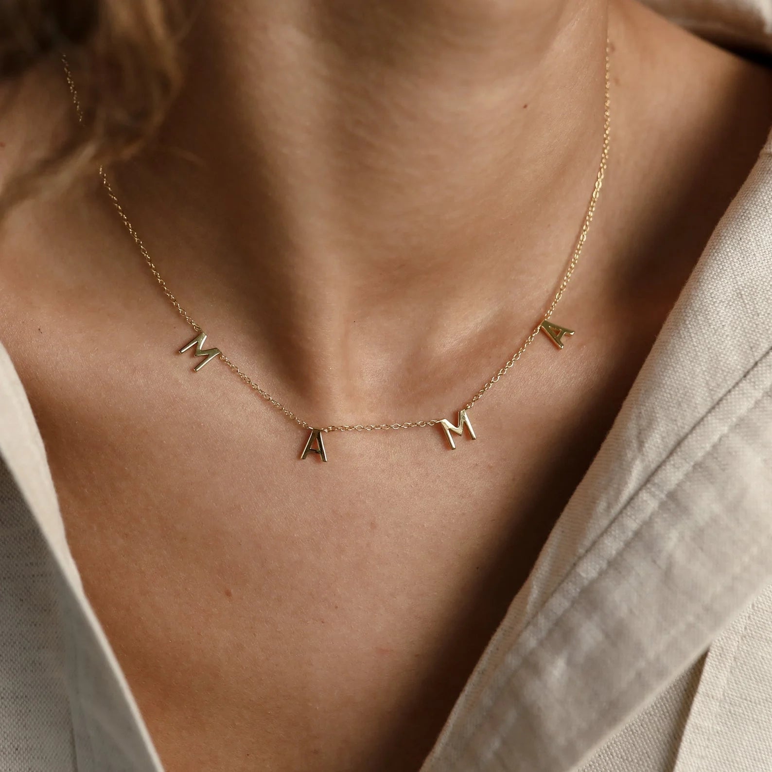 Mama Letter Necklace Silver 18K Gold Plated